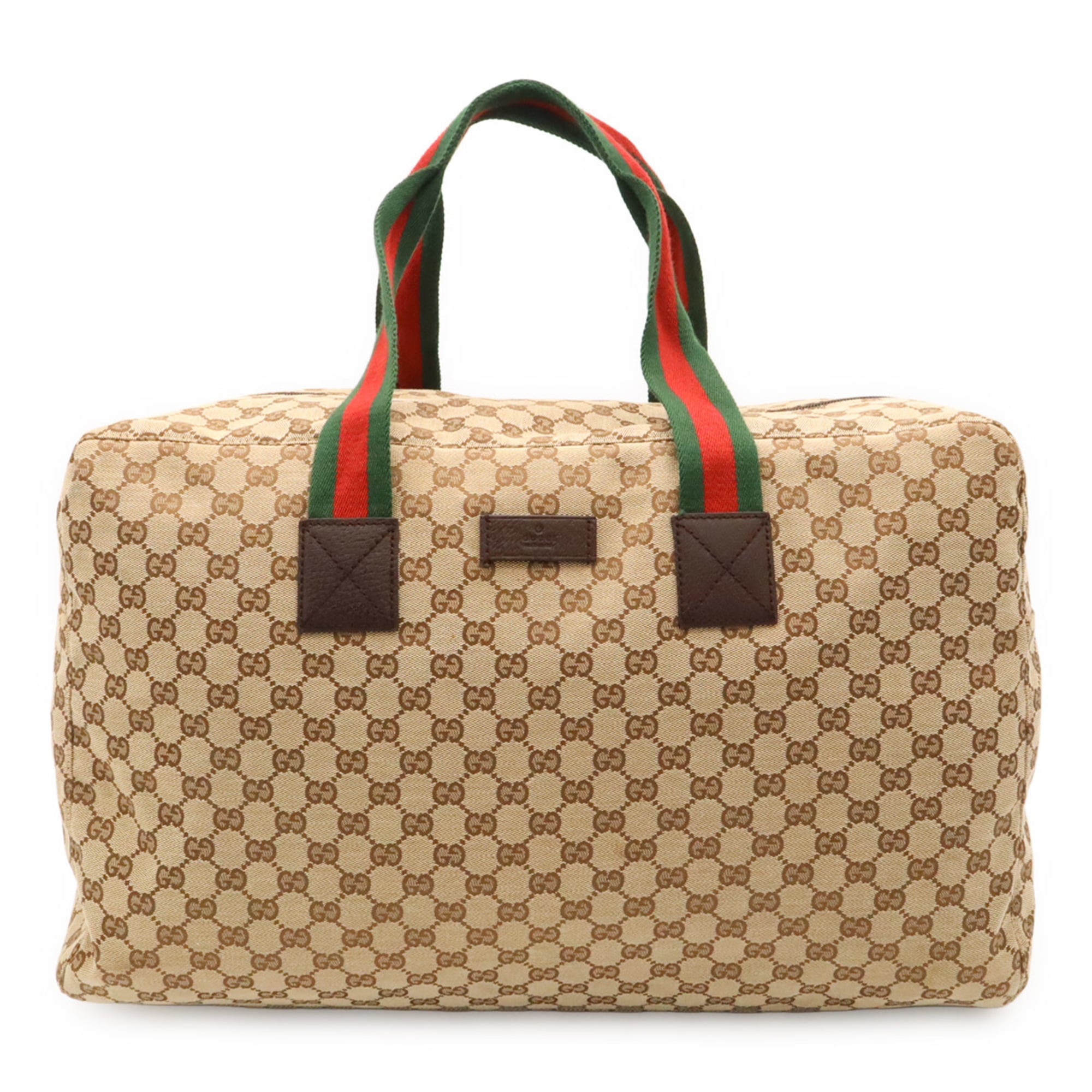 Gucci Beige Dark Brown Green Khaki Red Color Canvas Leather Boston Bag Shoulder Bag (Pre-Owned)