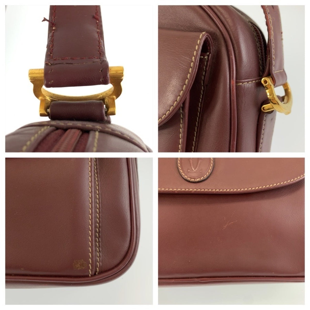 Cartier Wine Red Leather Pochette Shoulder Bag (Pre-Owned)