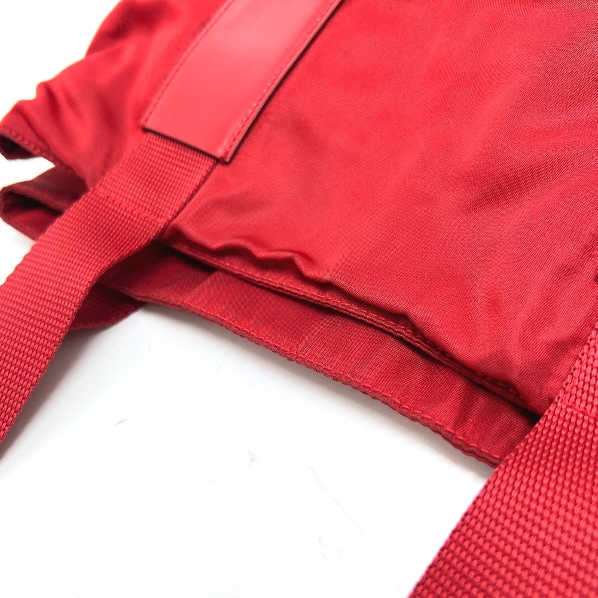 Prada Red Color Nylon Handbag Tote Bag (Pre-Owned)