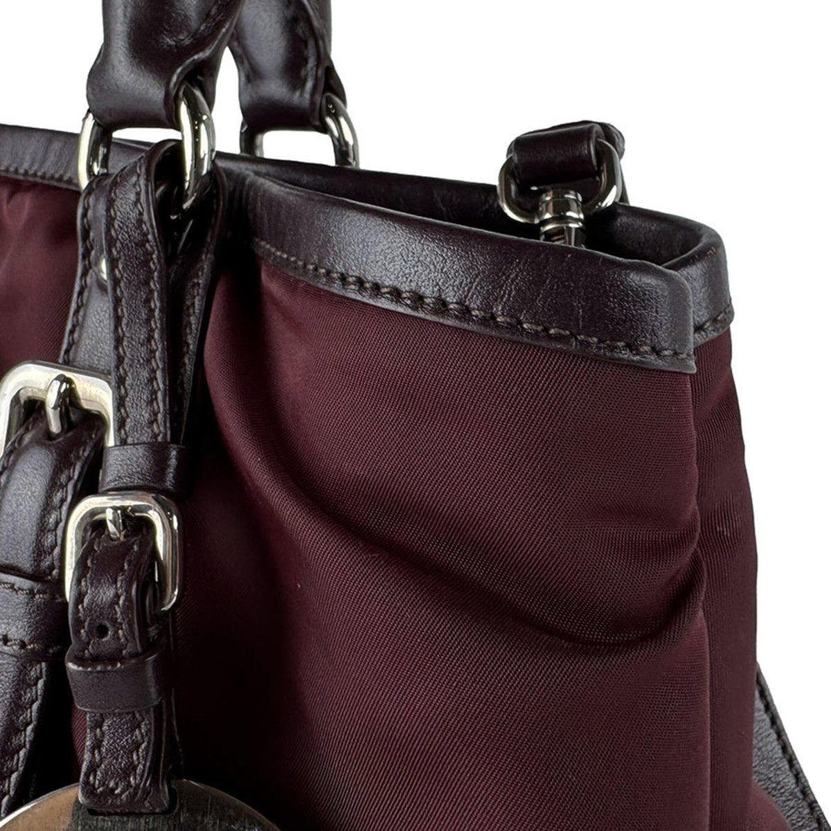 Prada Bordeaux Nylon Leather Handbag Shoulder Bag (Pre-Owned)
