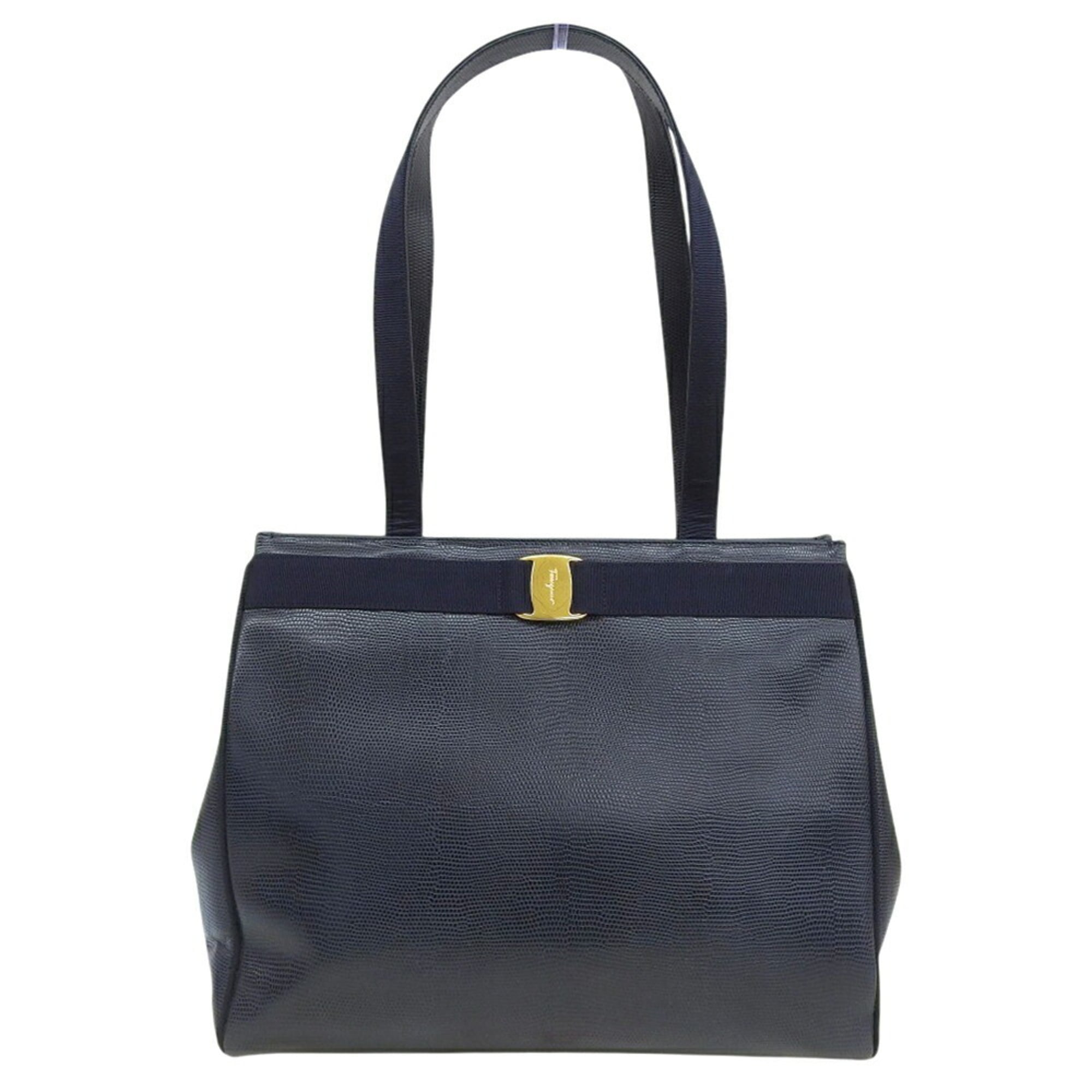 Salvatore Ferragamo Navy Leather Tote Bag (Pre-Owned)