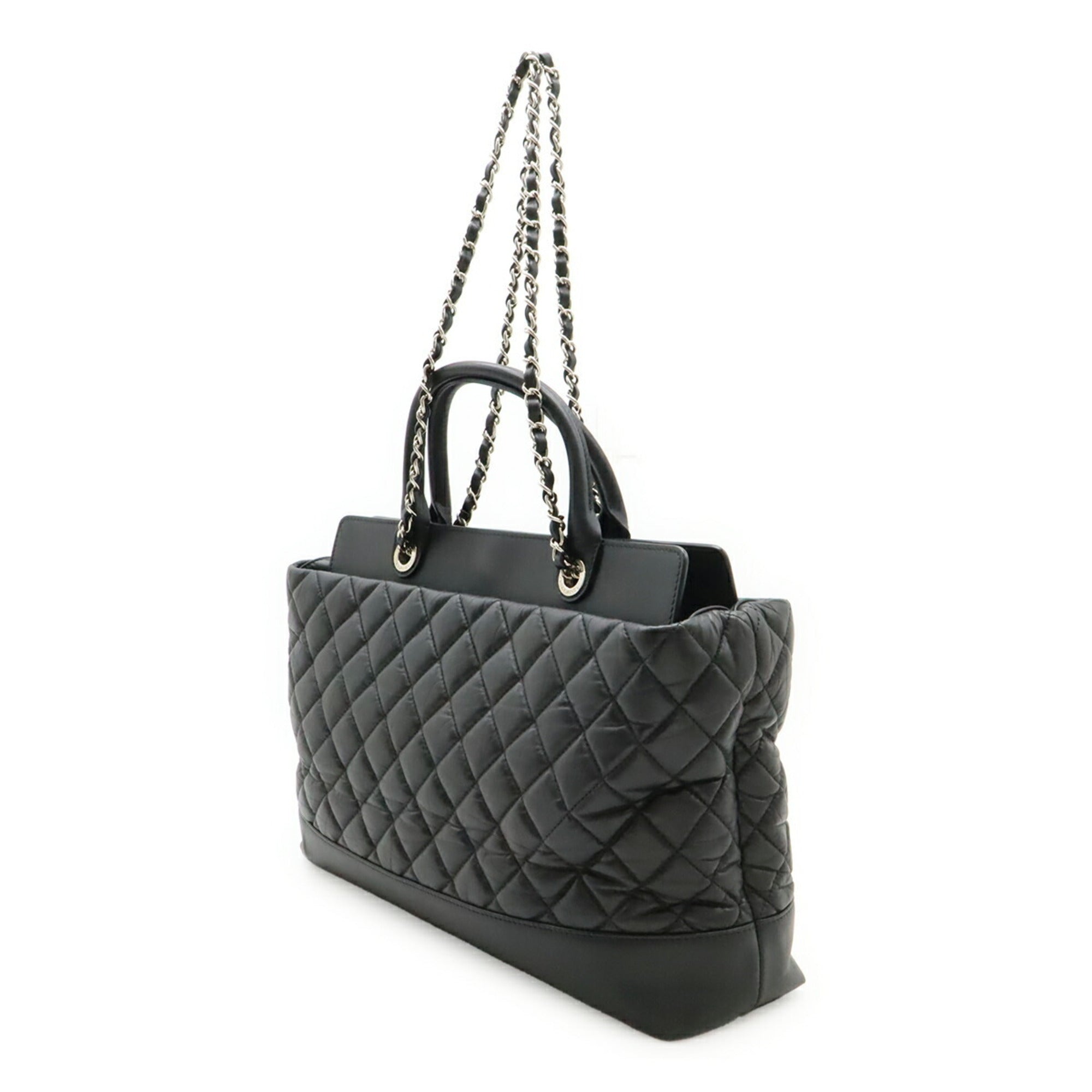 Chanel Matelasse Black Leather Shoulder Bag Tote Bag (Pre-Owned)