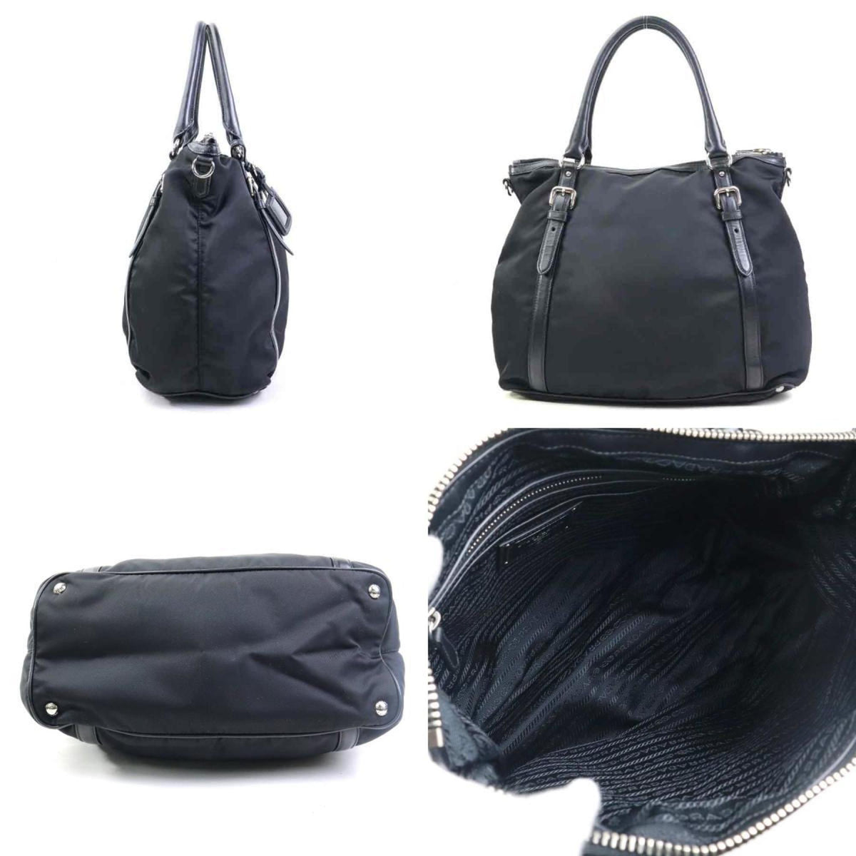 Prada Black Nylon Leather Handbag Shoulder Bag (Pre-Owned)