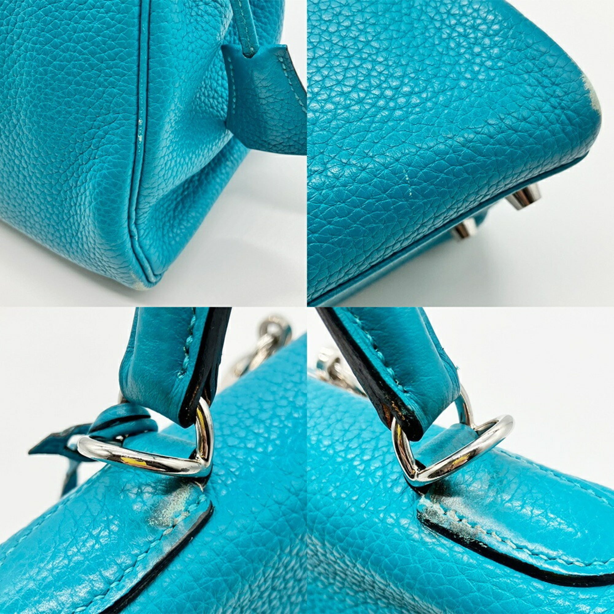 Hermes Kelly Turquoise Blue Taurillon Clemence Leather Handbag Shoulder Bag (Pre-Owned)