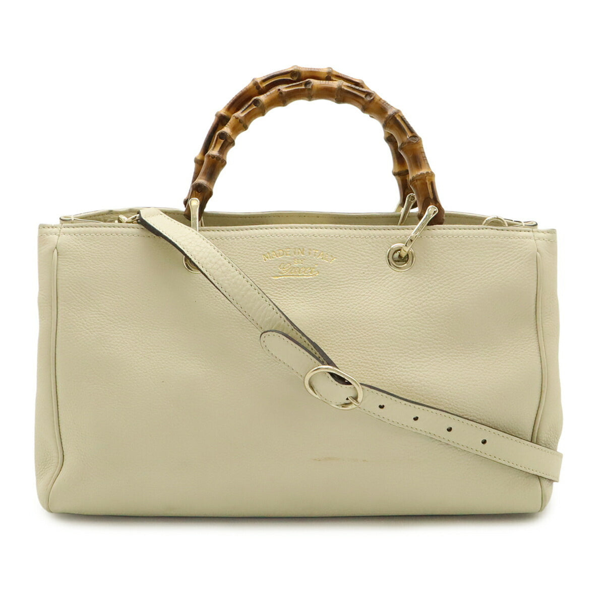 Gucci Light Beige Leather Bamboo Handbag Shoulder Bag Tote Bag (Pre-Owned)