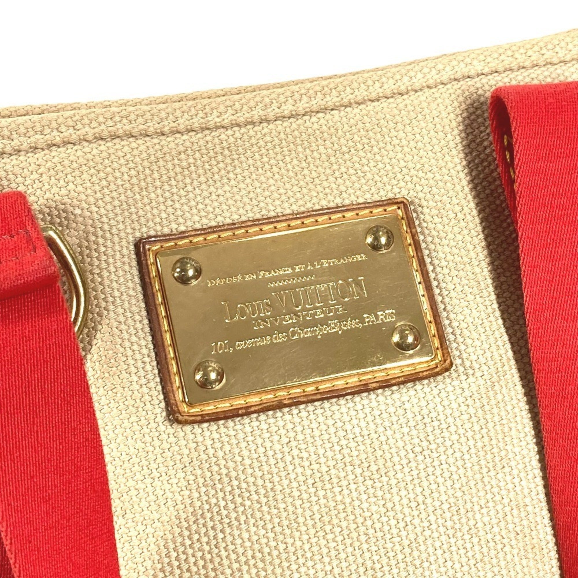 Louis Vuitton Beige Red Color Canvas Leather Shoulder Bag Tote Bag (Pre-Owned)