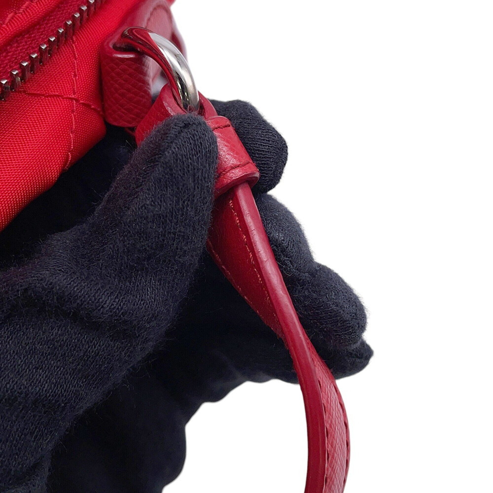 Prada Red Color Nylon Leather Backpack (Pre-Owned)