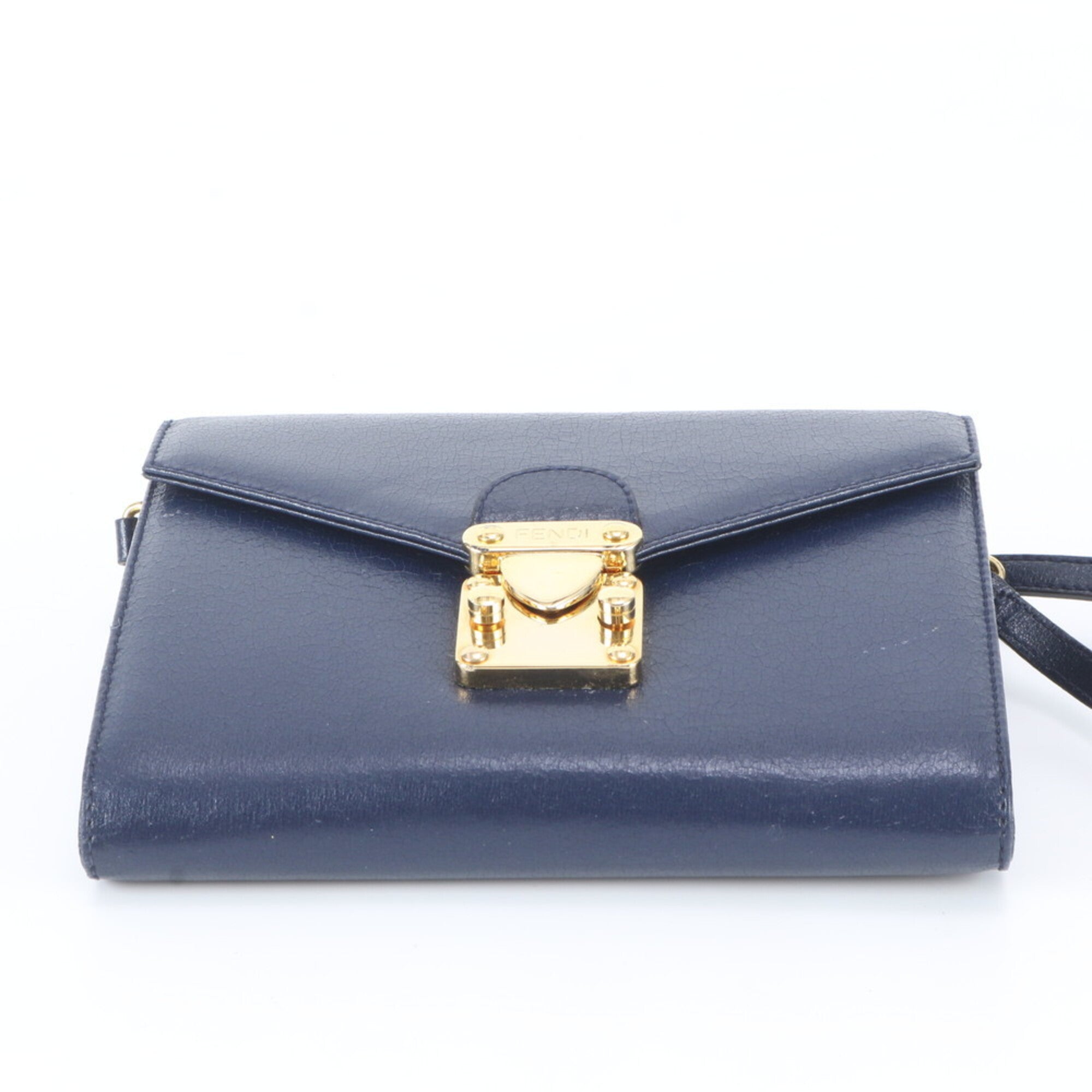 Fendi Navy Leather Clutch Bag Handbag Shoulder Bag Tote Bag (Pre-Owned)
