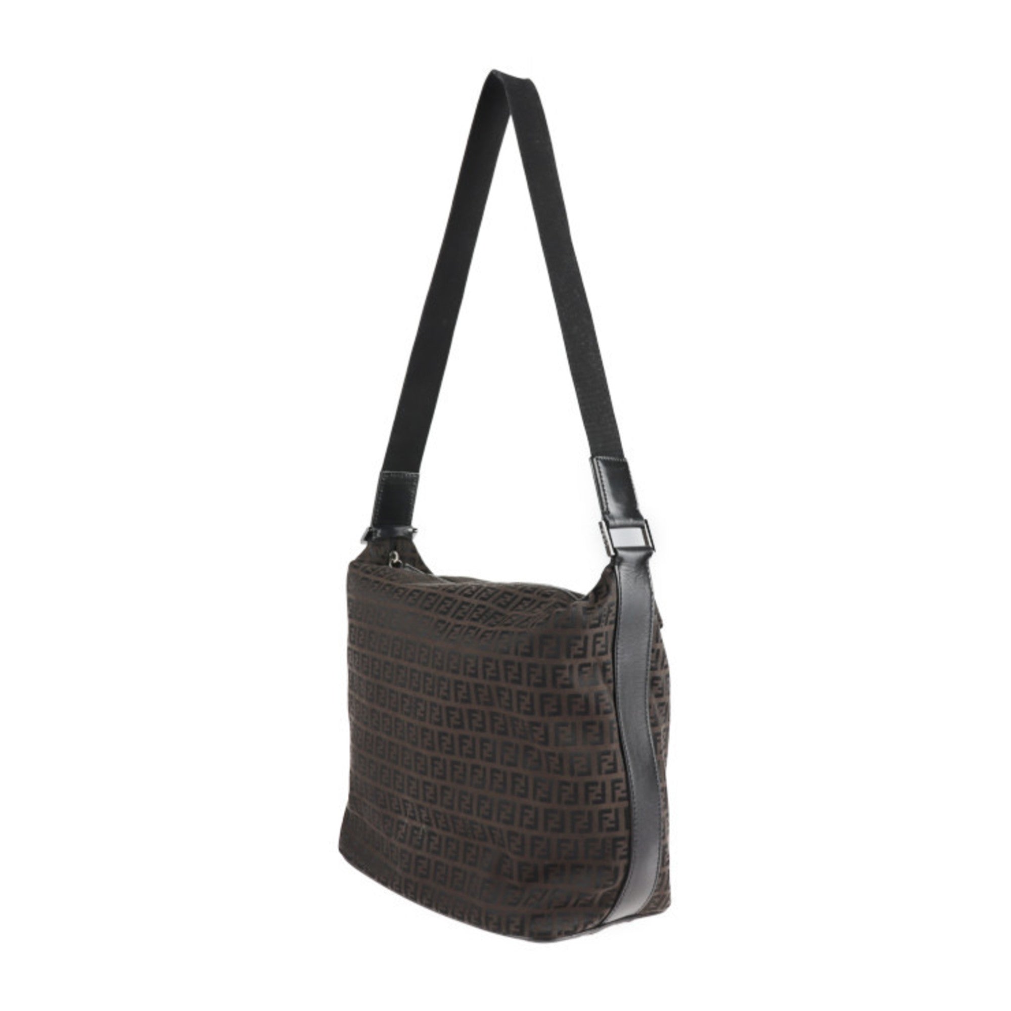 Fendi Zucchino Black Dark Brown Zucchino Messenger Bag Shoulder Bag Tote Bag (Pre-Owned)