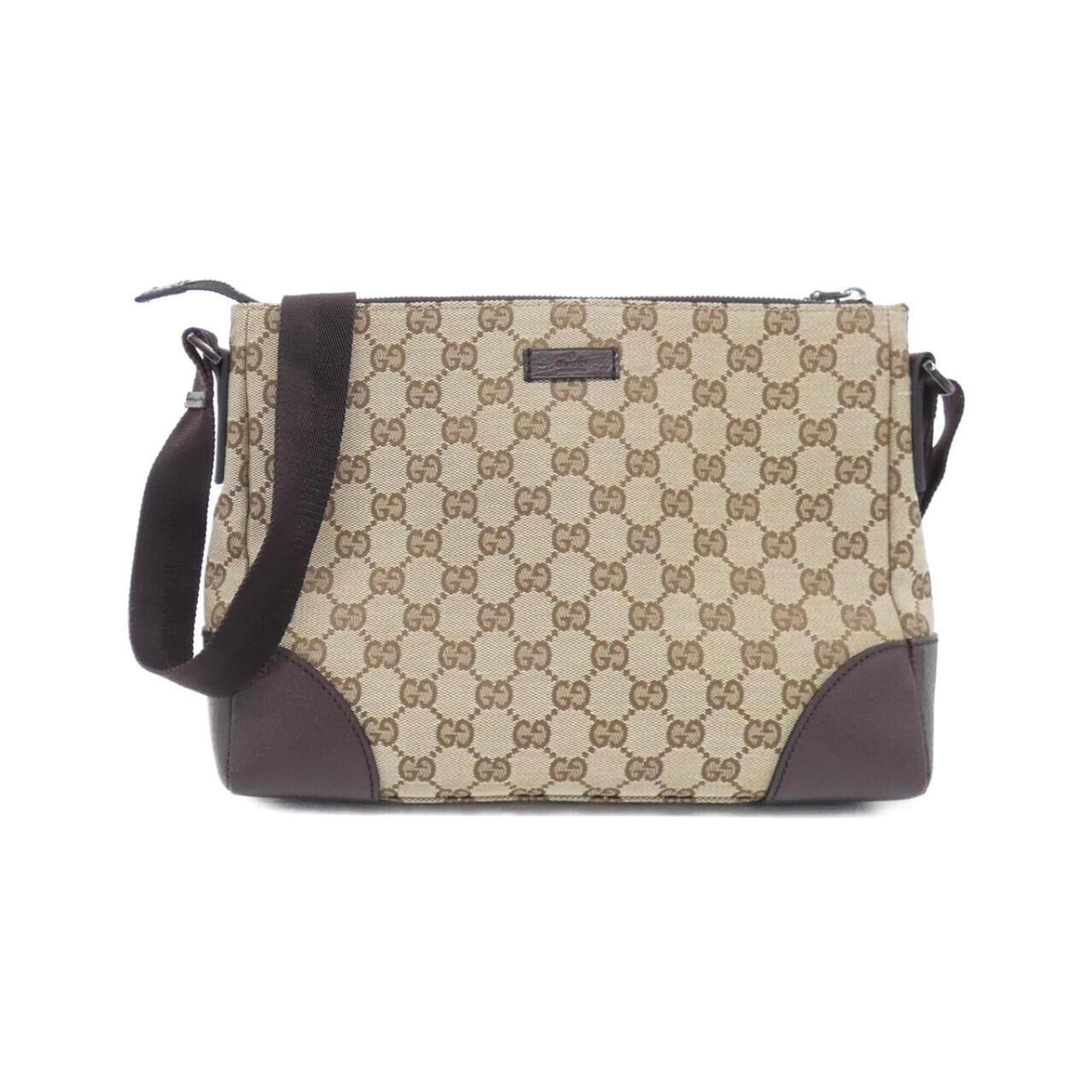 Gucci Beige Dark Brown Gg Canvas Shoulder Bag (Pre-Owned)