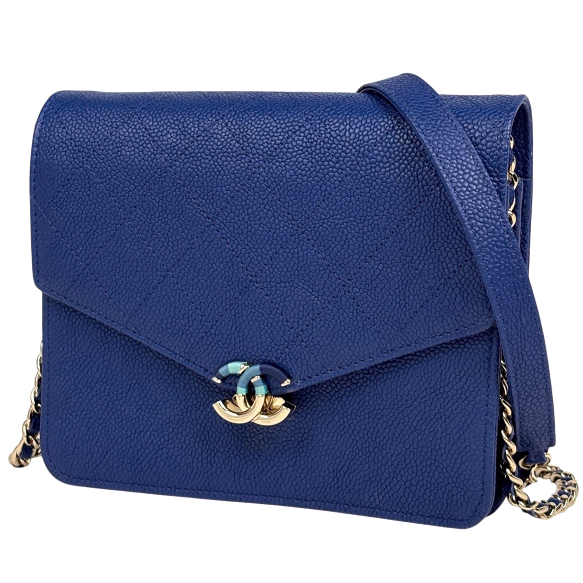Chanel Blue Grained Calfskin Shoulder Bag (Pre-Owned)