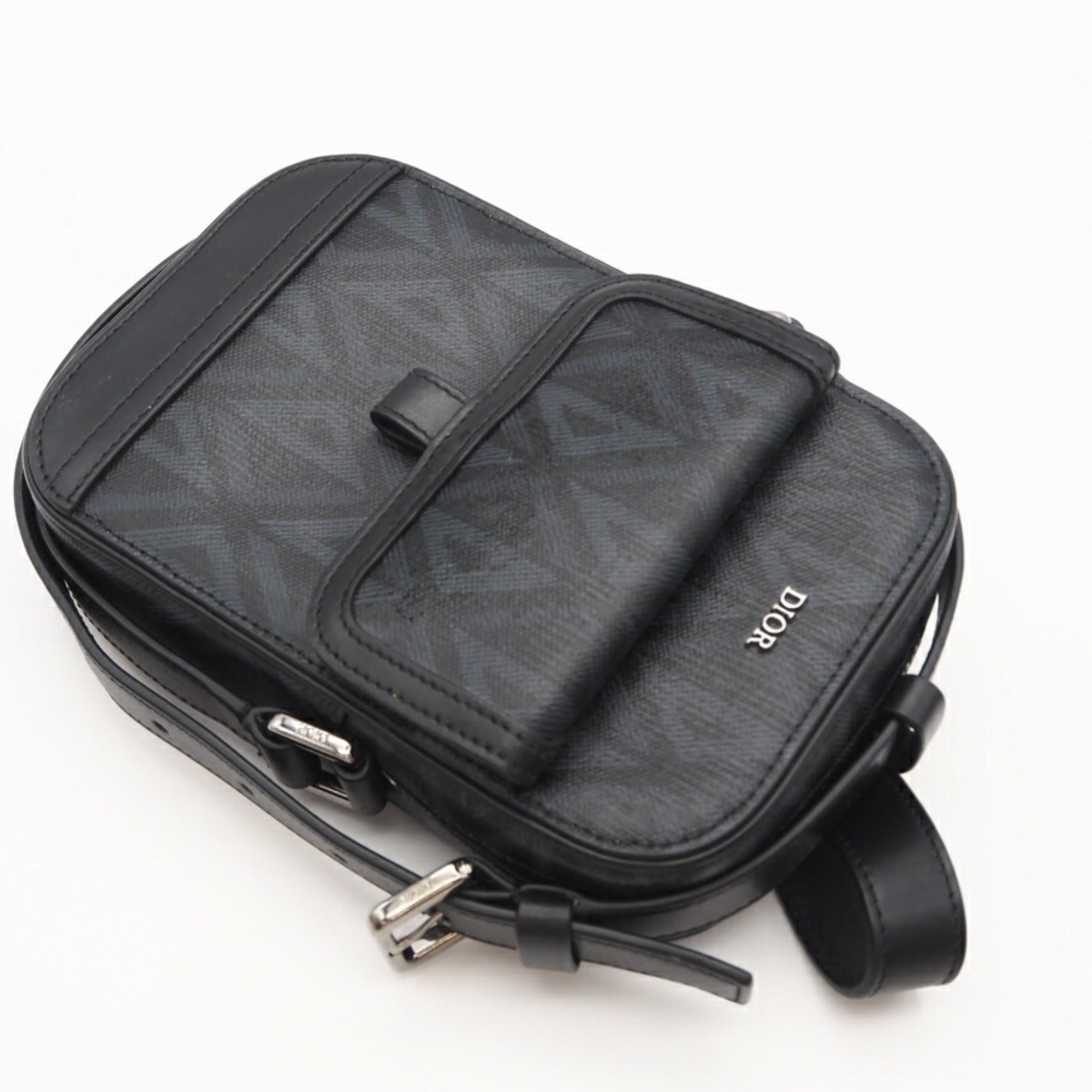 Christian Dior Black Gray Coated Canvas Shoulder Bag (Pre-Owned)