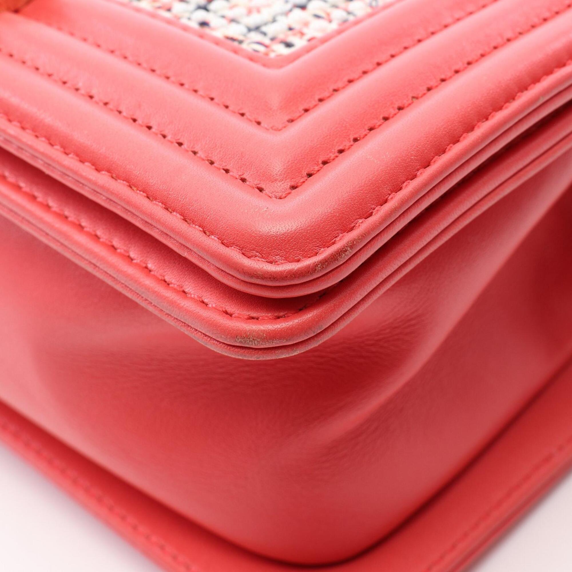 Chanel Multi-Color Pink White Fabric Leather Handbag Shoulder Bag (Pre-Owned)