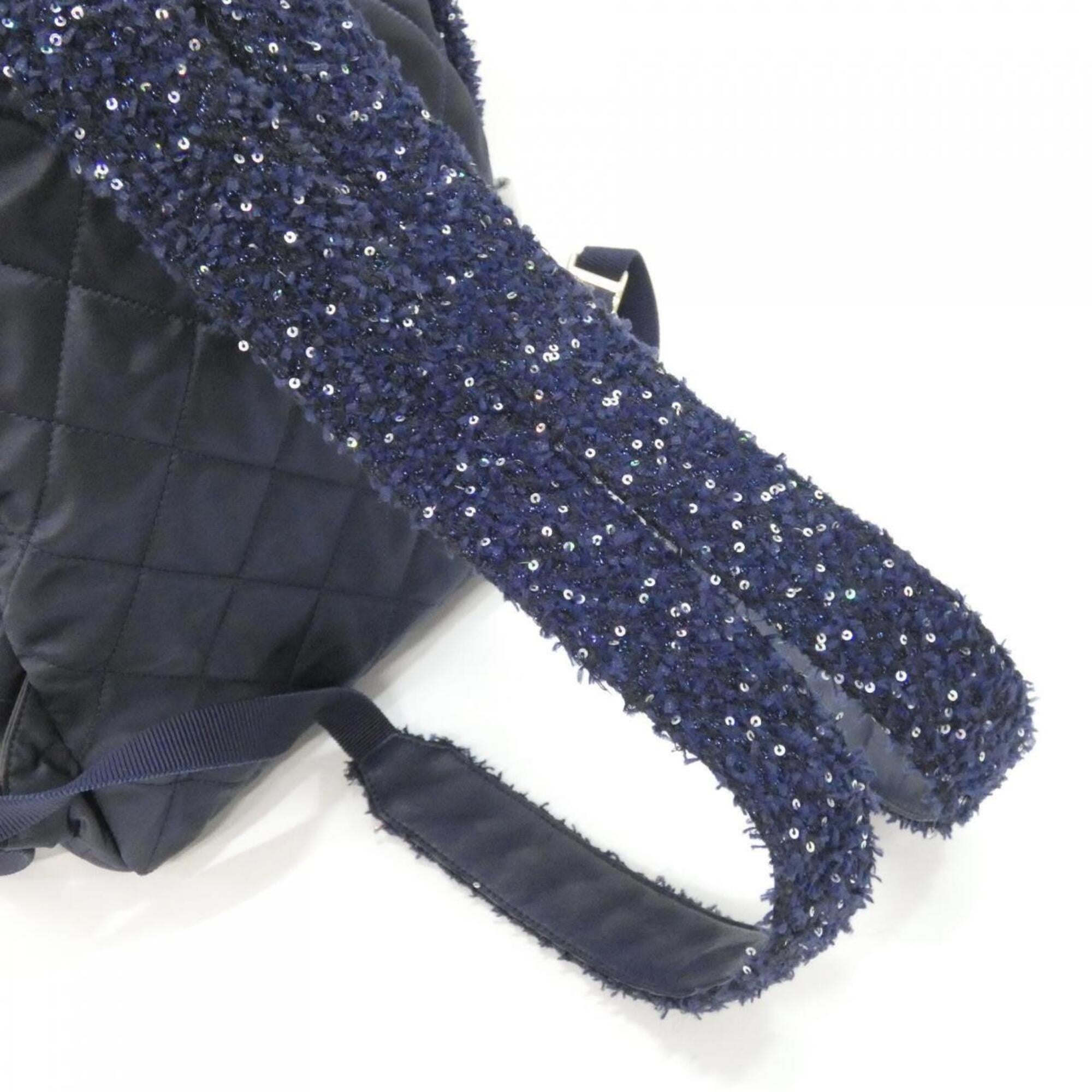 Chanel Navy Tweed Spandex Nylon Leather Backpack (Pre-Owned)