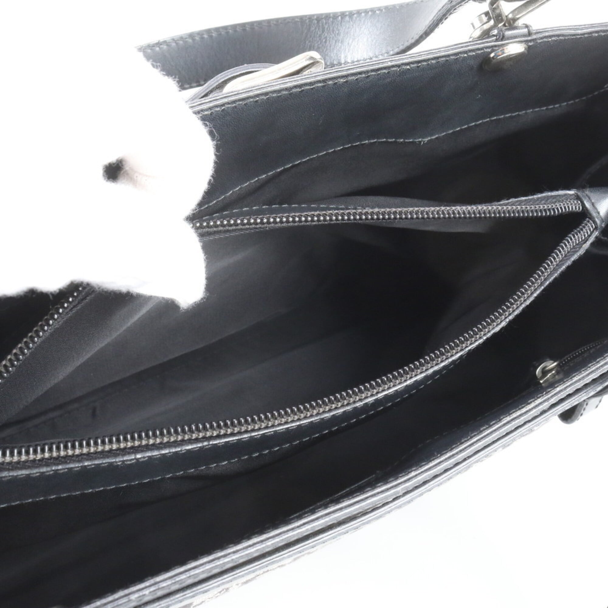 Christian Dior Black Leather Canvas Handbag Tote Bag (Pre-Owned)