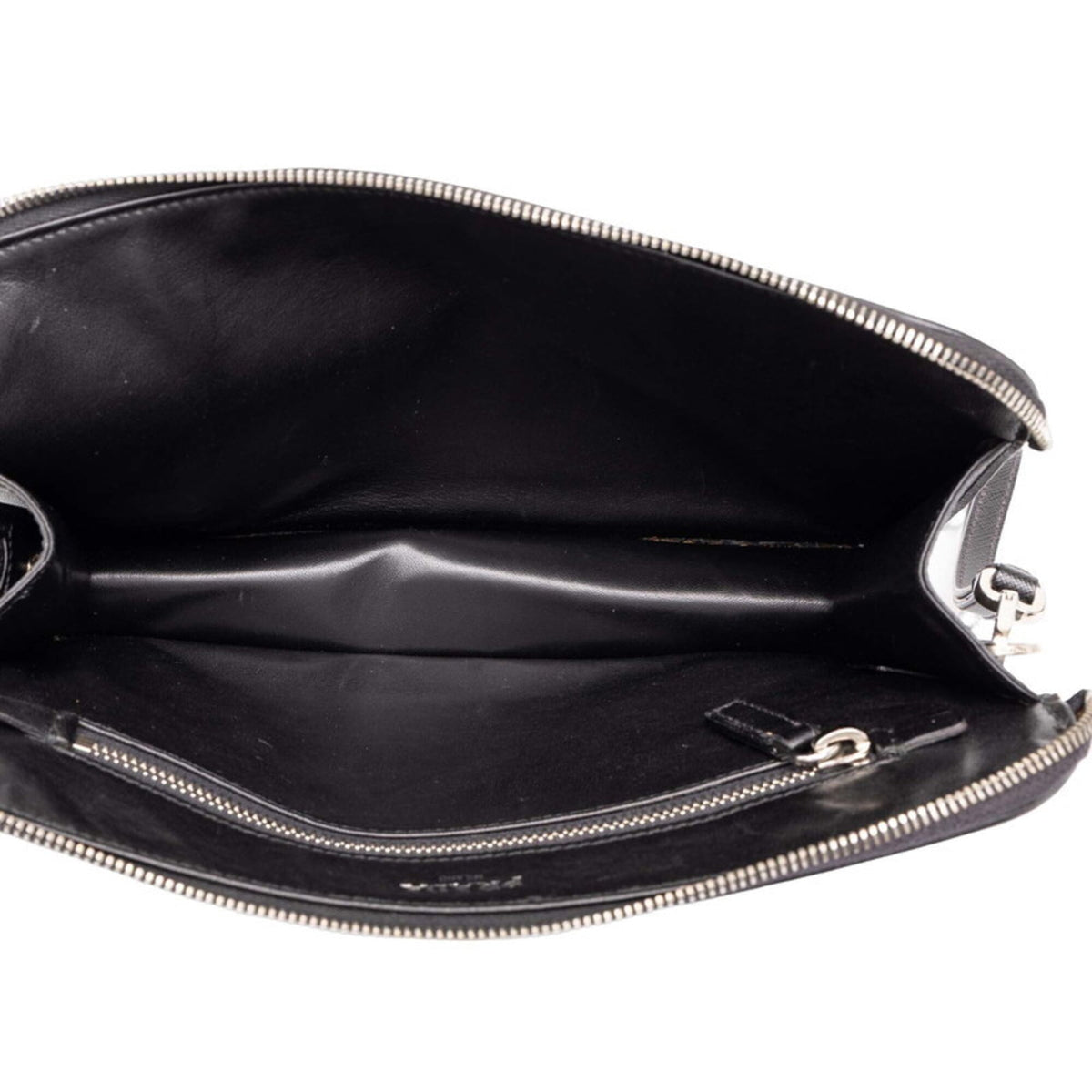 Prada Black Saffiano Triangle Leather Clutch Bag (Pre-Owned)