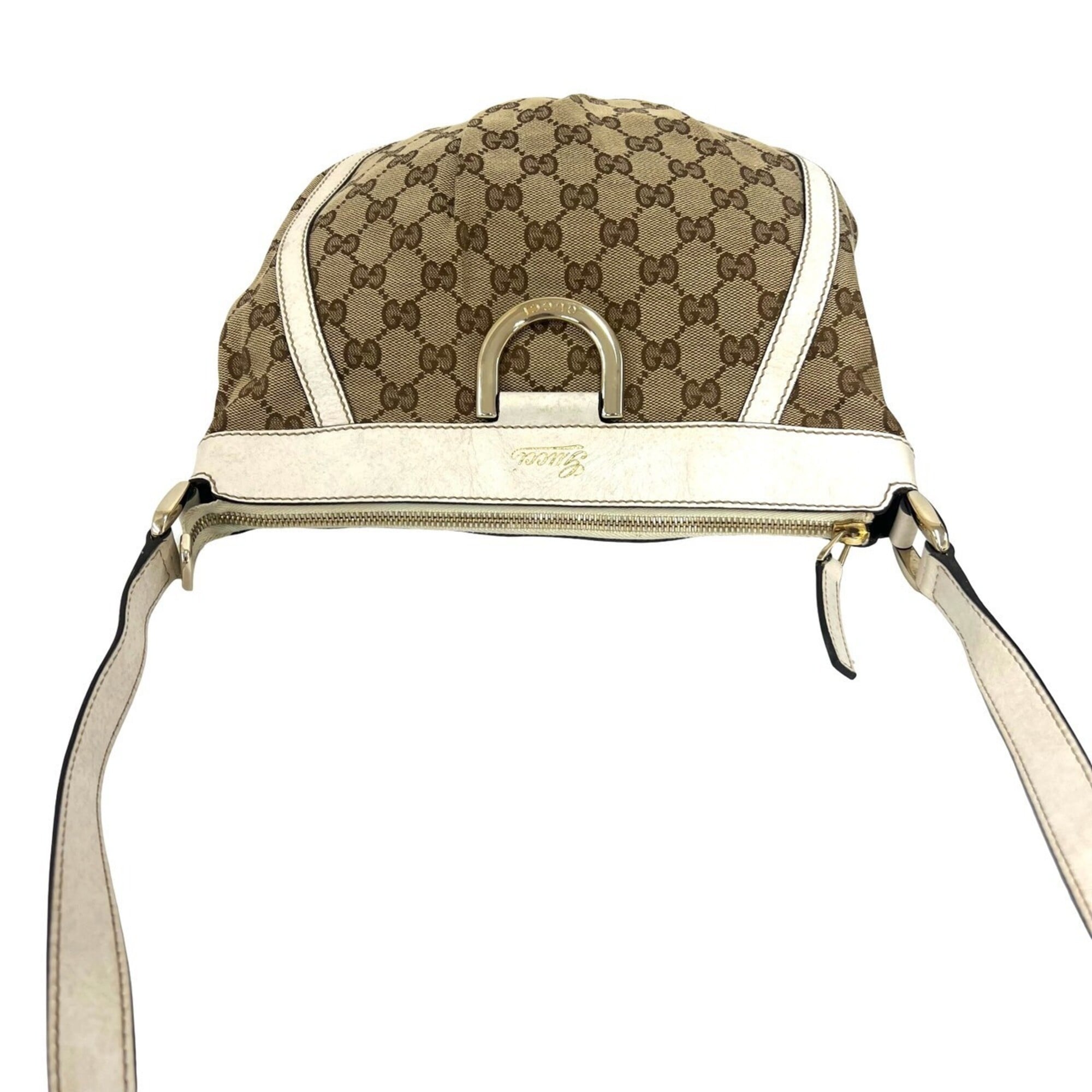 Gucci Brown White Canvas Leather Crossbody Bag Pochette Shoulder Bag (Pre-Owned)