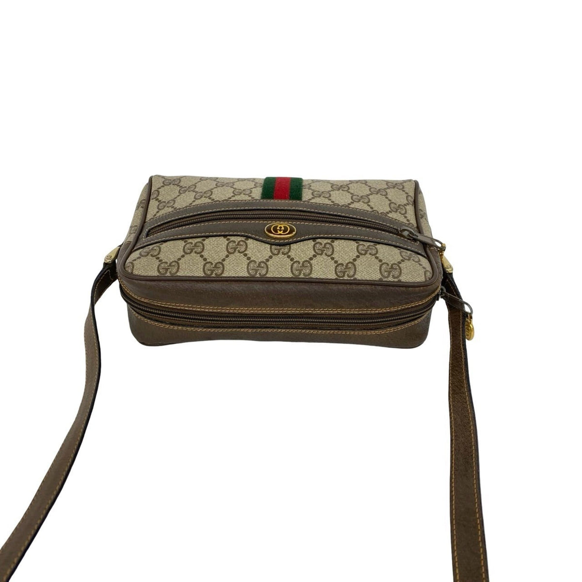 Gucci Brown Green Red Color Pvc Leather Shoulder Bag (Pre-Owned)