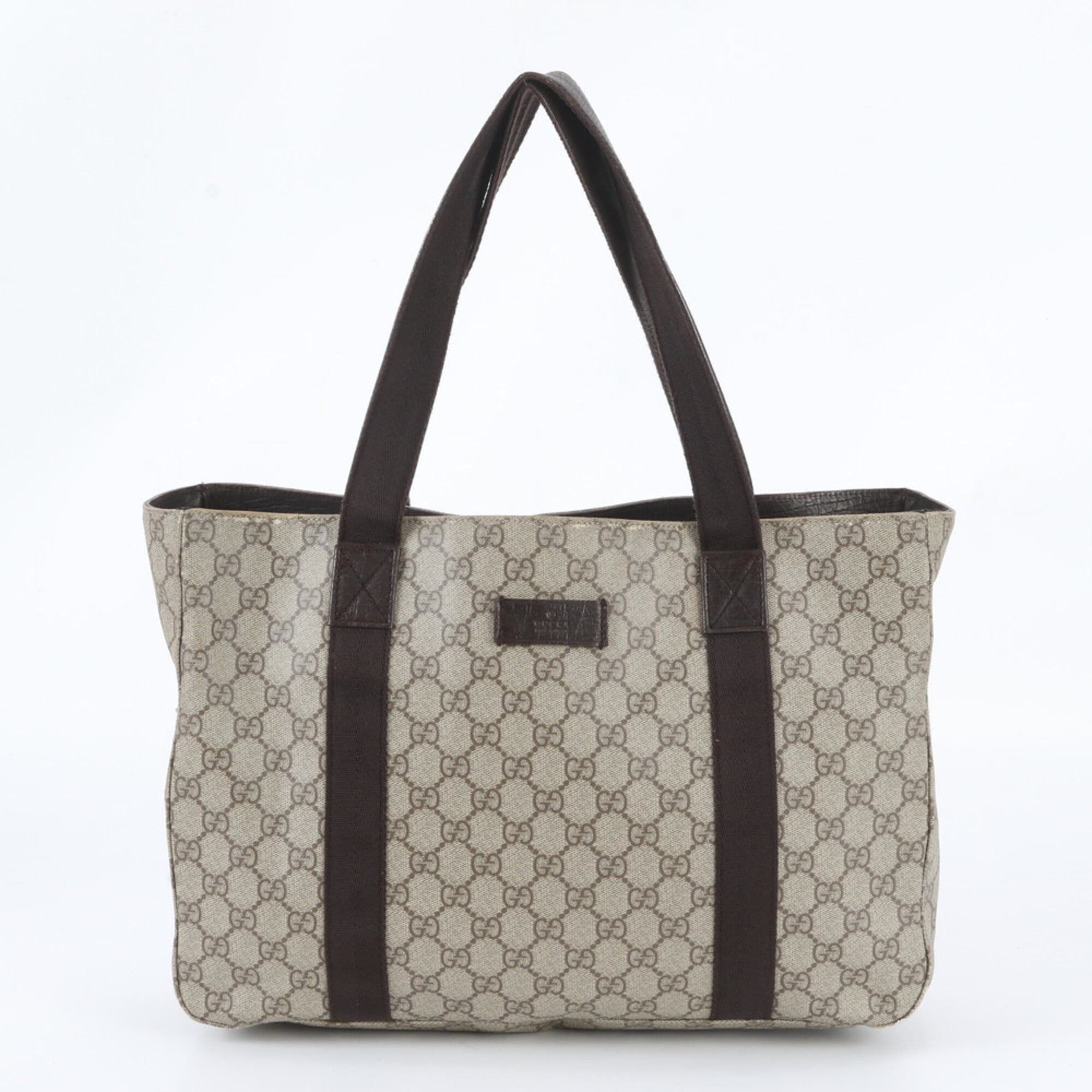 Gucci Brown Leather Coated Canvas Handbag Shoulder Bag Tote Bag (Pre-Owned)