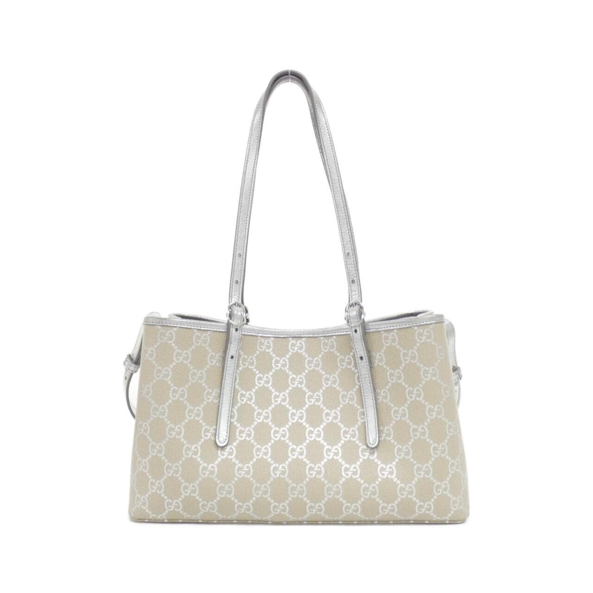 Gucci Beige Silver Coated Canvas Leather Handbag (Pre-Owned)
