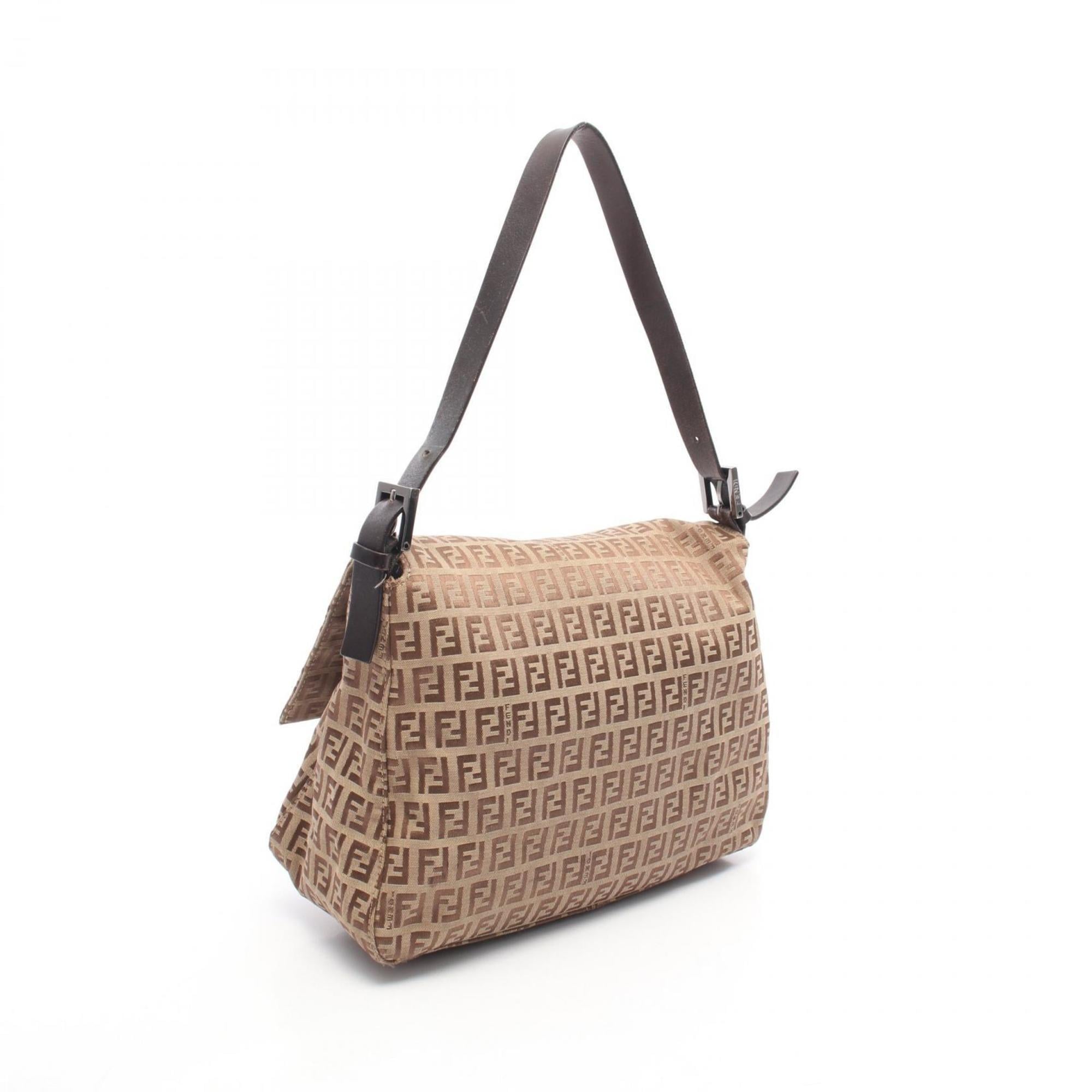 Fendi Beige Brown Canvas Leather Handbag Shoulder Bag (Pre-Owned)