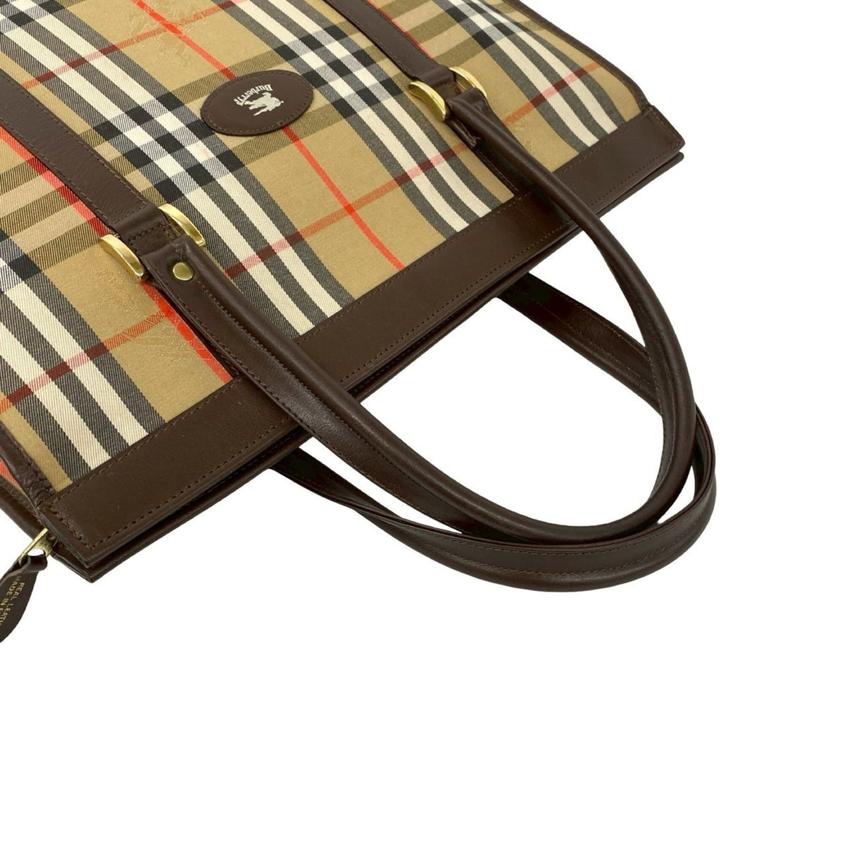 Burberry Beige Brown Canvas Leather Handbag Tote Bag (Pre-Owned)