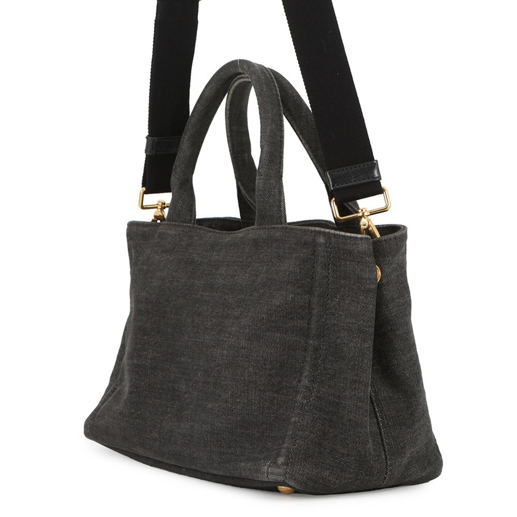 Prada Black Multi-Color Leather Denim Handbag Shoulder Bag Tote Bag (Pre-Owned)
