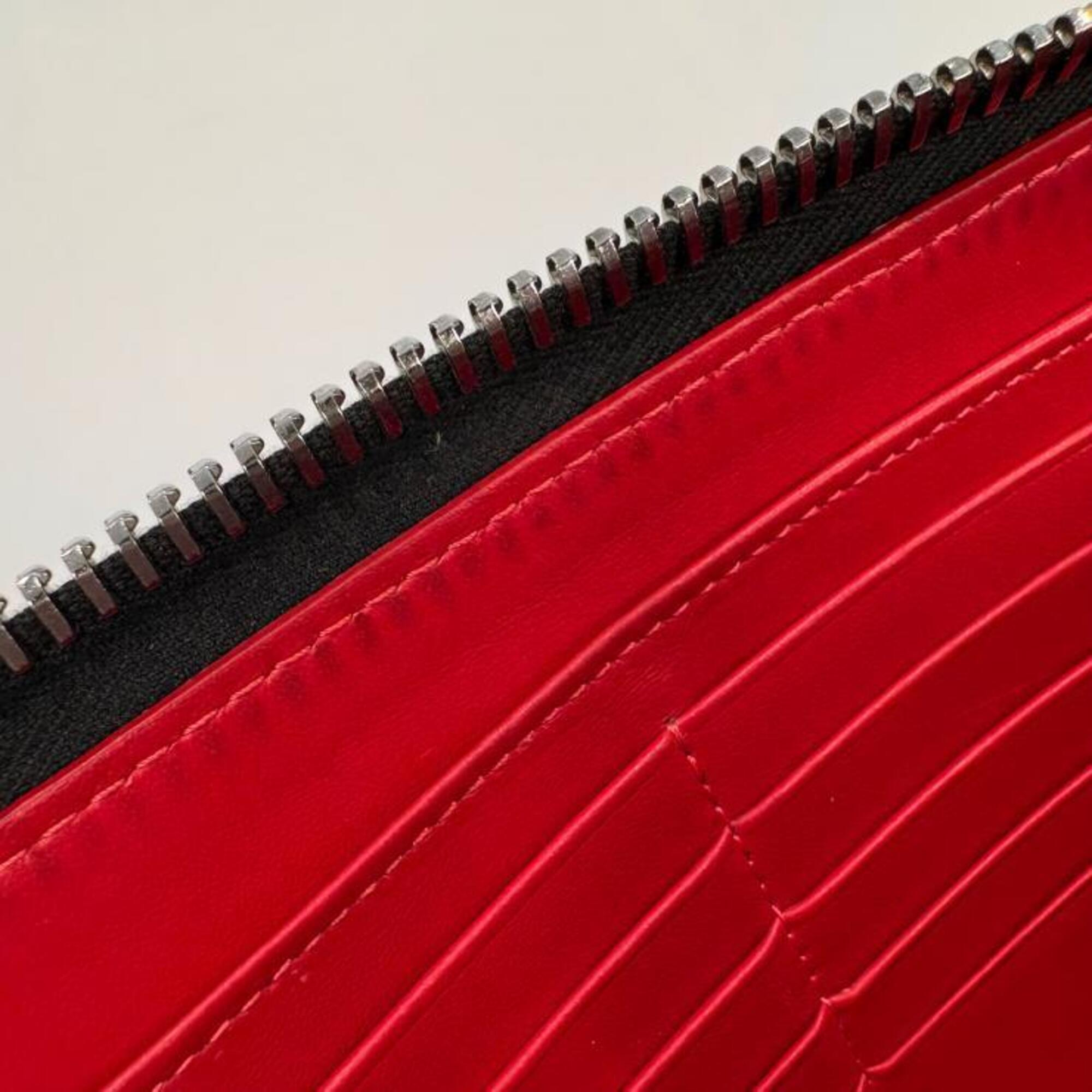 Christian Louboutin Black Red Color Leather Long Wallet (Bi-Fold) (Pre-Owned)