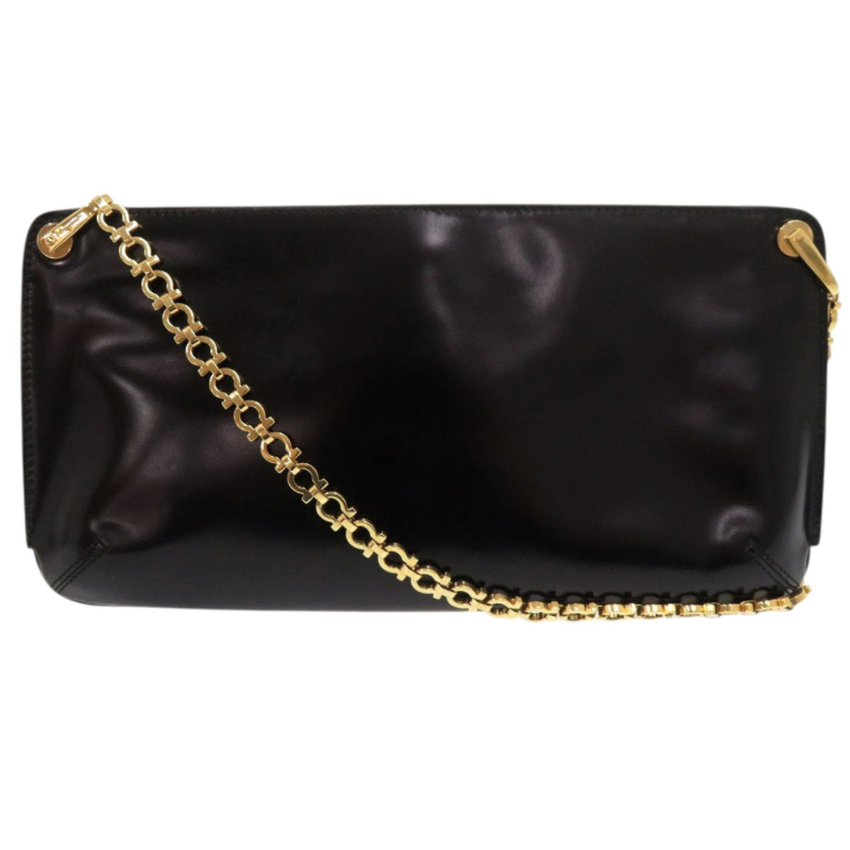 Salvatore Ferragamo Black Patent Leather Pochette Shoulder Bag (Pre-Owned)
