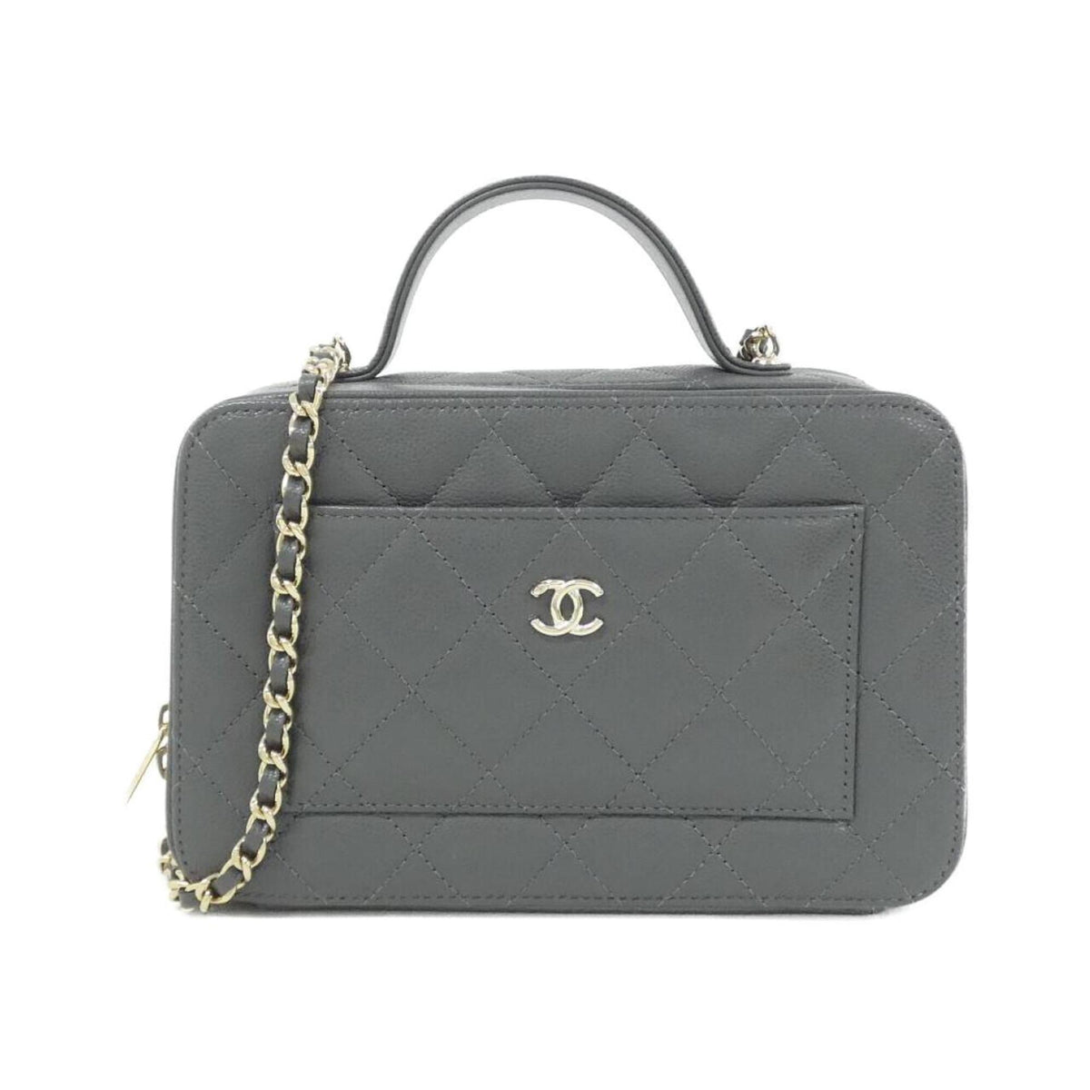 Chanel Gray Grained Calfskin Handbag (Pre-Owned)