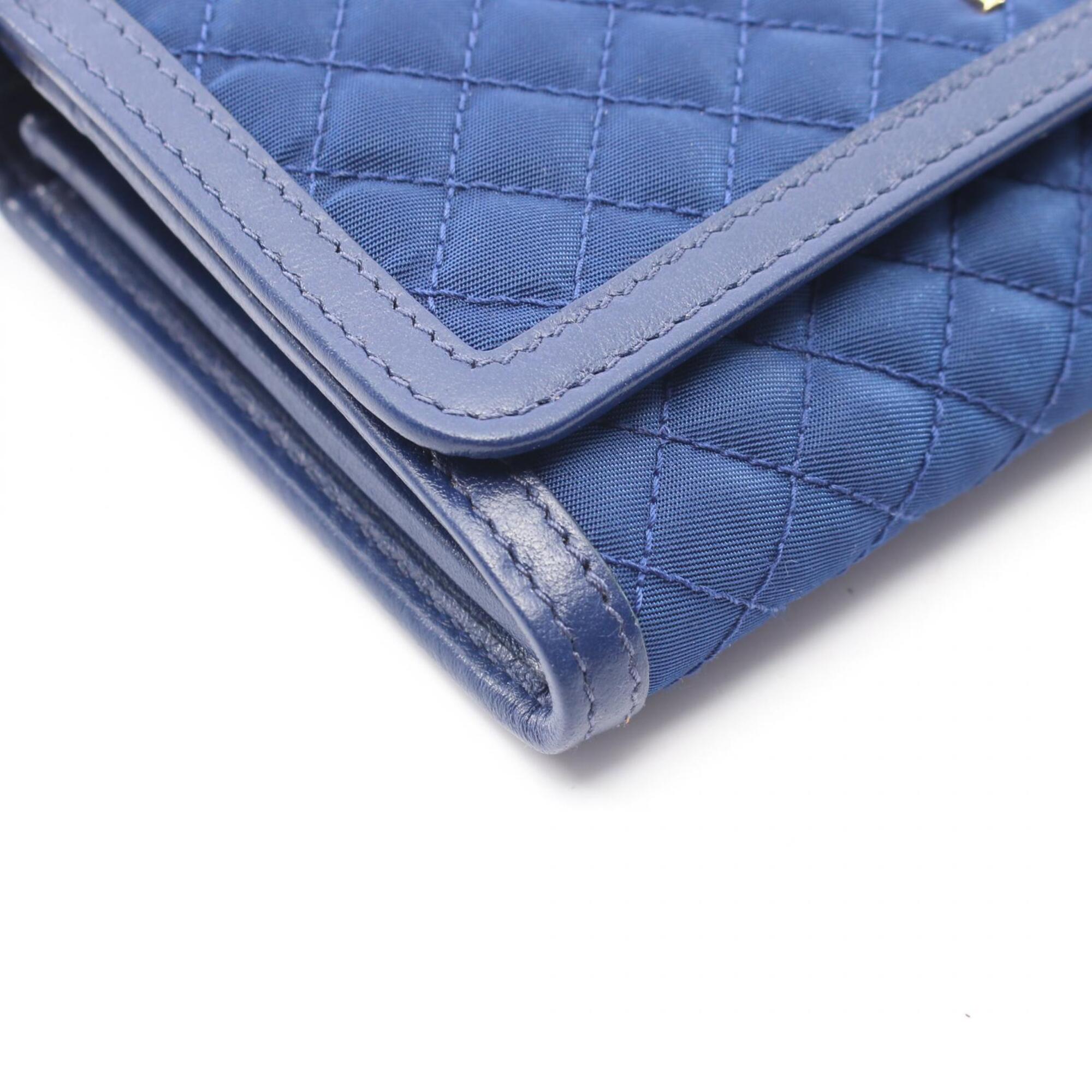 Prada Blue Nylon Leather Handbag Shoulder Bag (Pre-Owned)