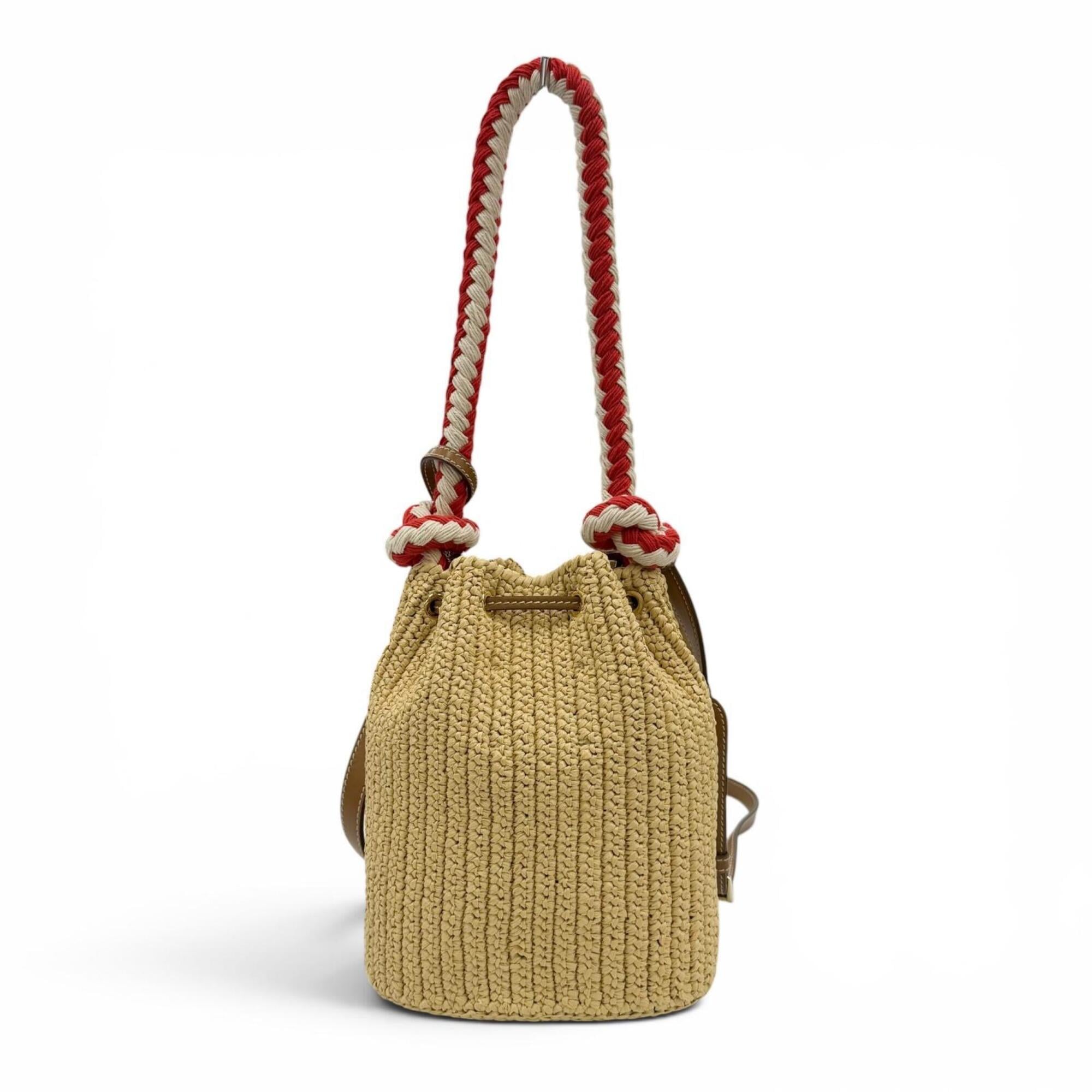 Prada Leather Raffia Handbag Shoulder Bag (Pre-Owned)