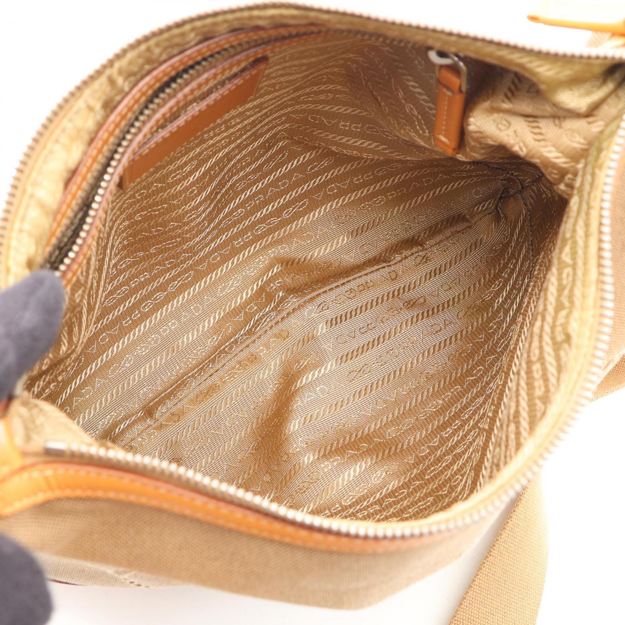 Prada Beige Canvas Leather Handbag Shoulder Bag (Pre-Owned)