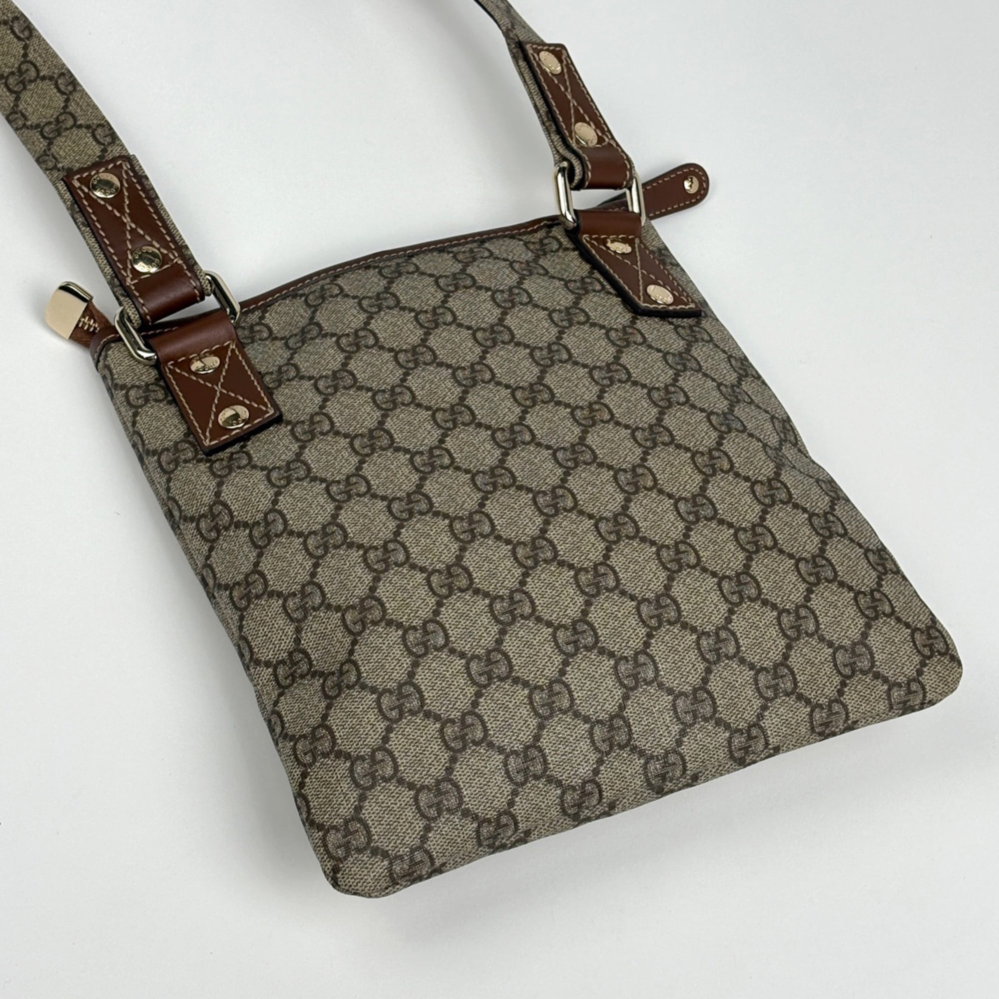 Gucci Beige Brown Coated Canvas Leather Shoulder Bag (Pre-Owned)