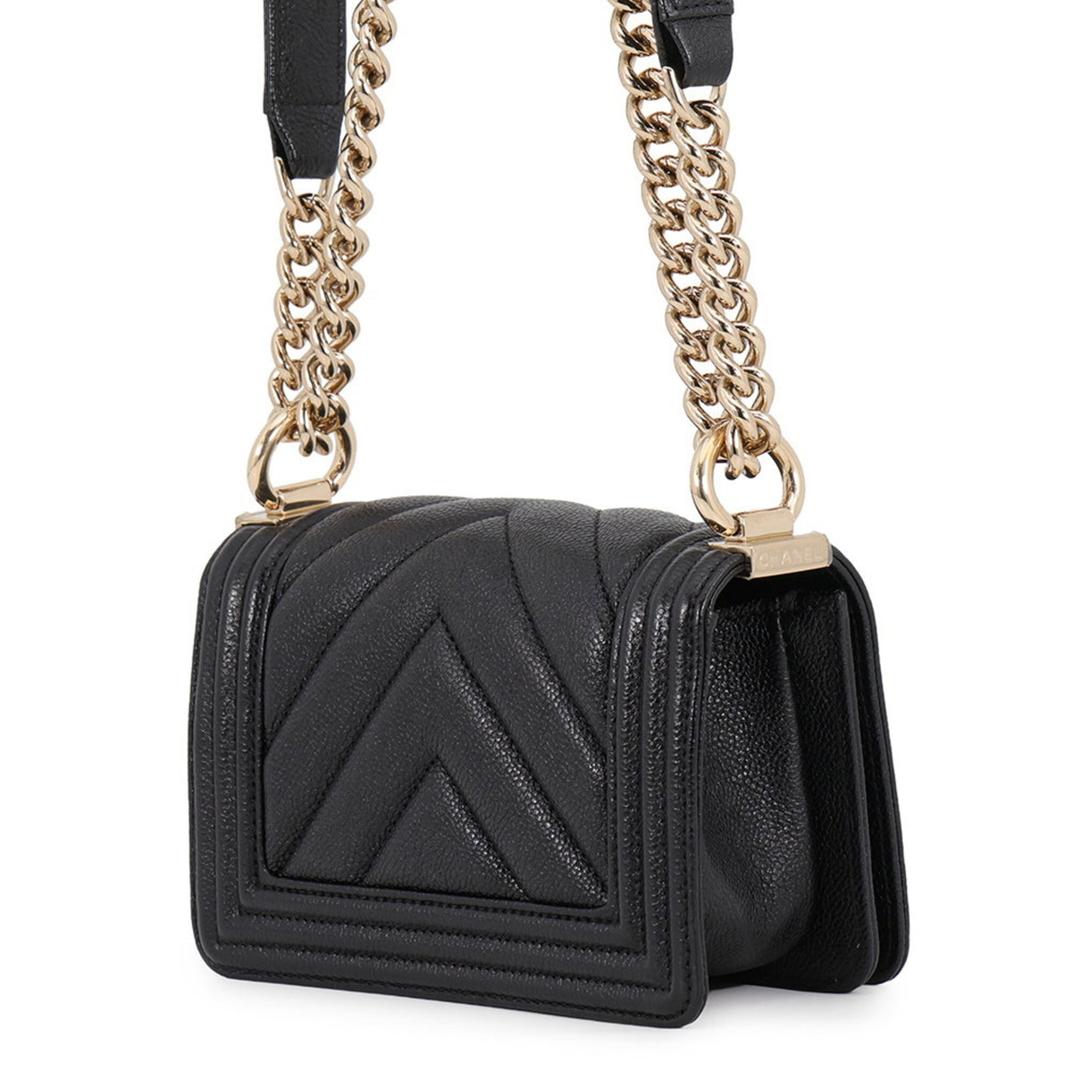 Chanel Boy Chanel Black Grained Calfskin Handbag Shoulder Bag (Pre-Owned)