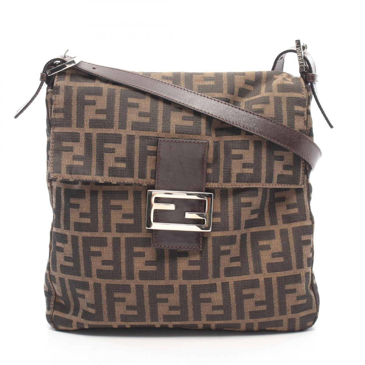 Fendi Zucca Black Brown Canvas Leather Handbag Shoulder Bag (Pre-Owned)