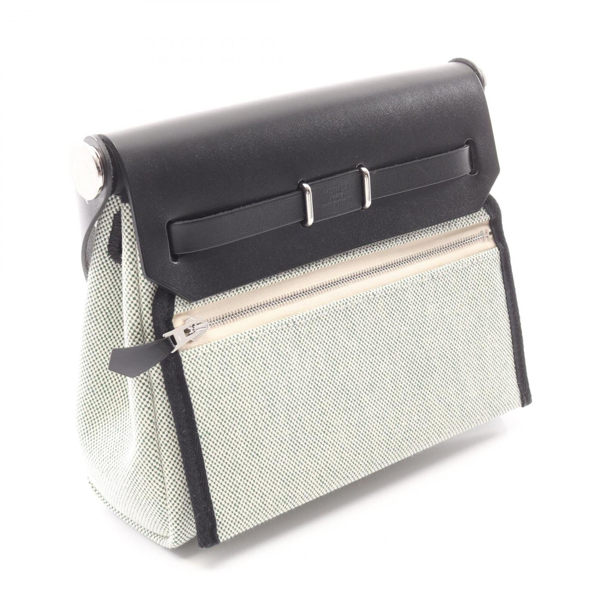 Hermes Black Green Canvas Toile H Handbag Shoulder Bag (Pre-Owned)