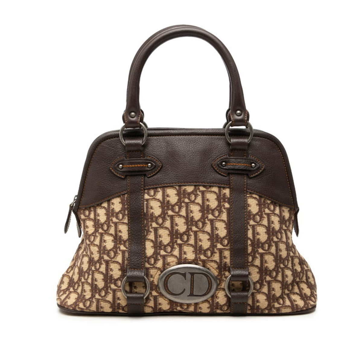 Christian Dior Trotter Beige Brown Canvas Leather Handbag (Pre-Owned)