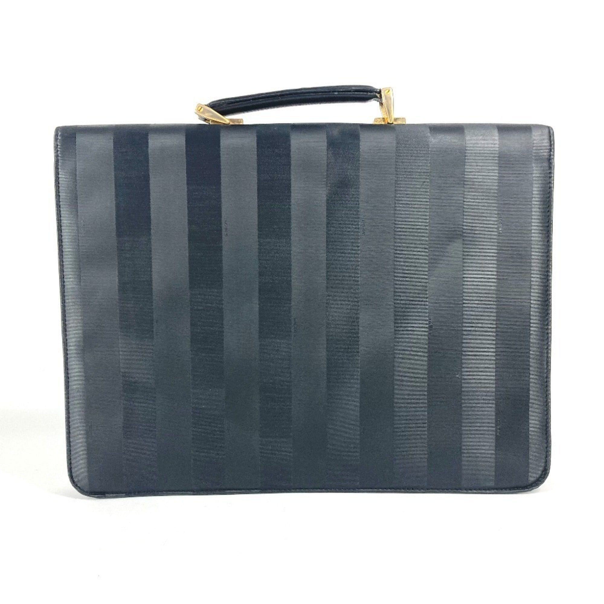 Fendi Pequin Black Pvc Leather Briefcase Handbag Tote Bag (Pre-Owned)