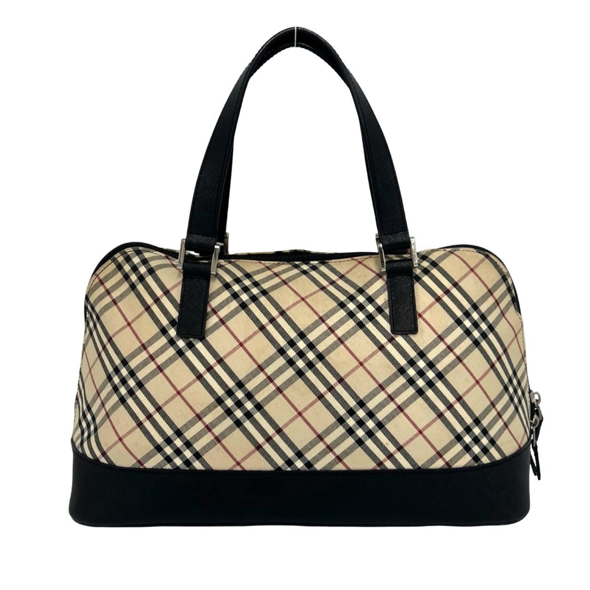 Burberry Beige Black Canvas Leather Boston Bag Handbag (Pre-Owned)