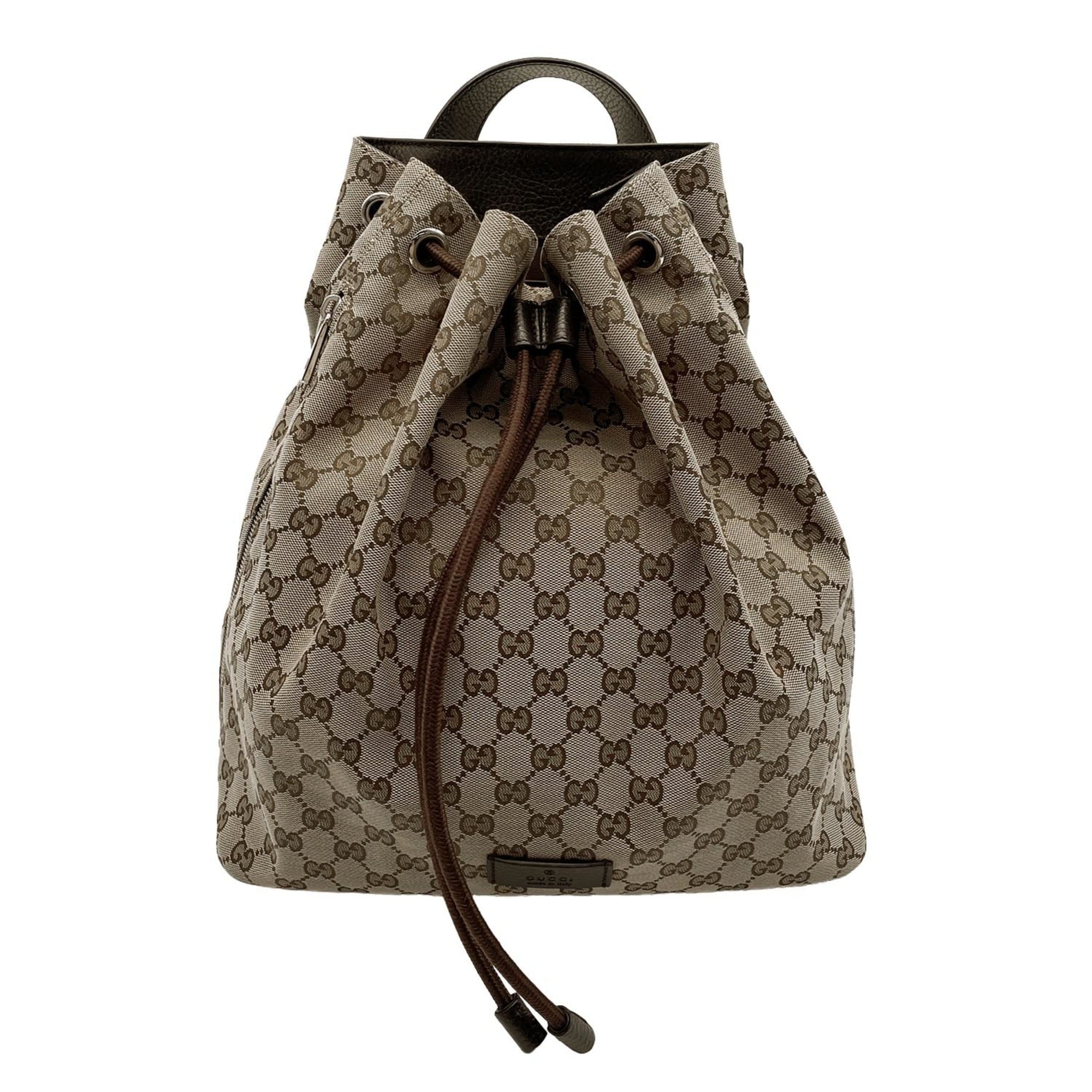 Gucci Brown Gg Canvas Leather Backpack (Pre-Owned)
