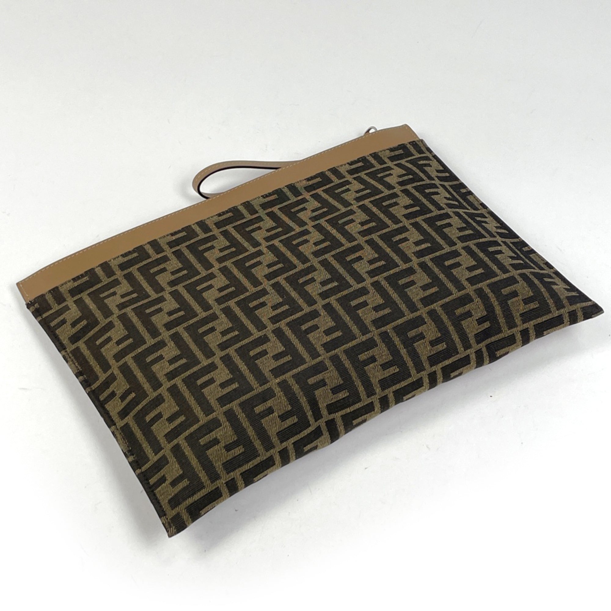 Fendi Zucca Brown Canvas Leather Clutch Bag (Pre-Owned)