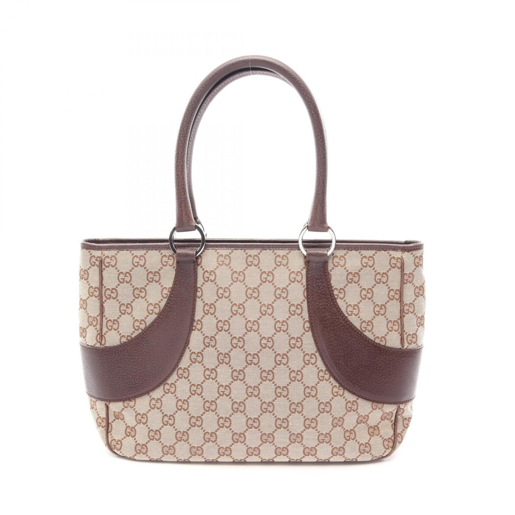 Gucci Beige Brown Canvas Leather Handbag (Pre-Owned)