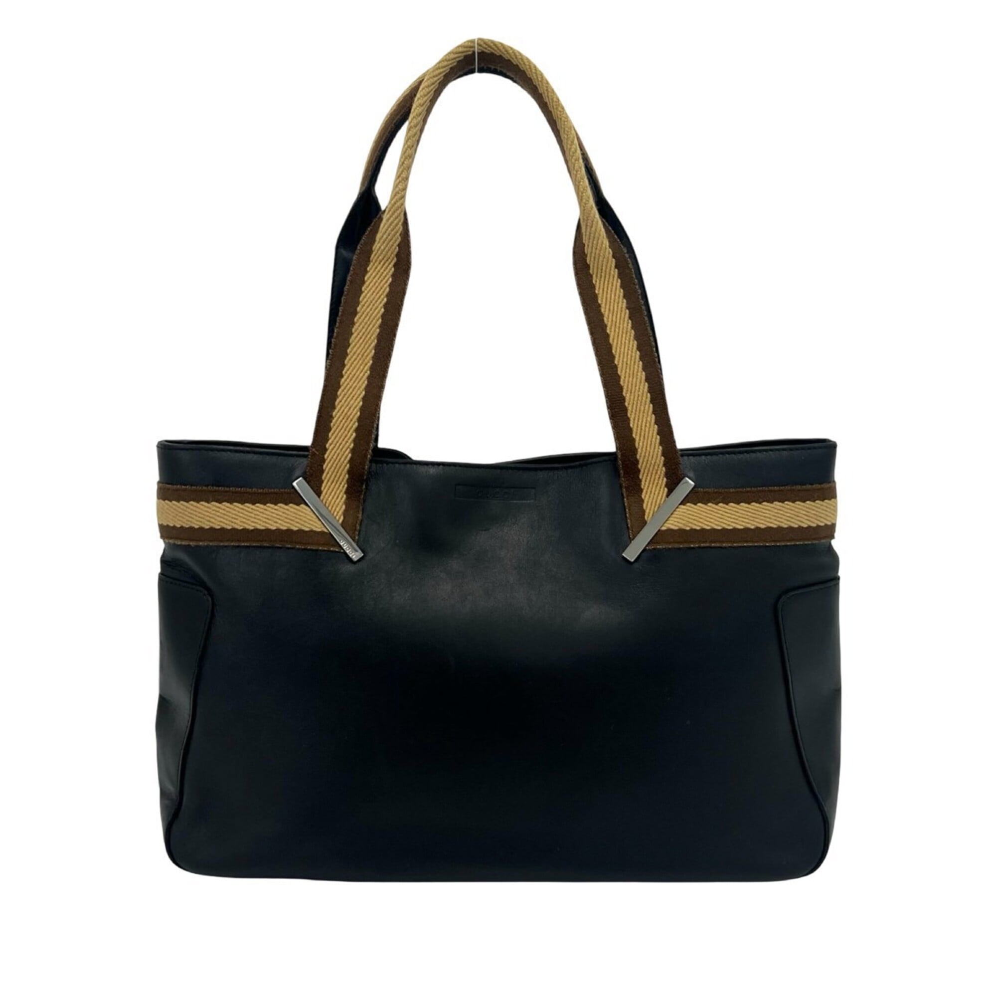 Gucci Beige Black Brown Leather Handbag Tote Bag (Pre-Owned)