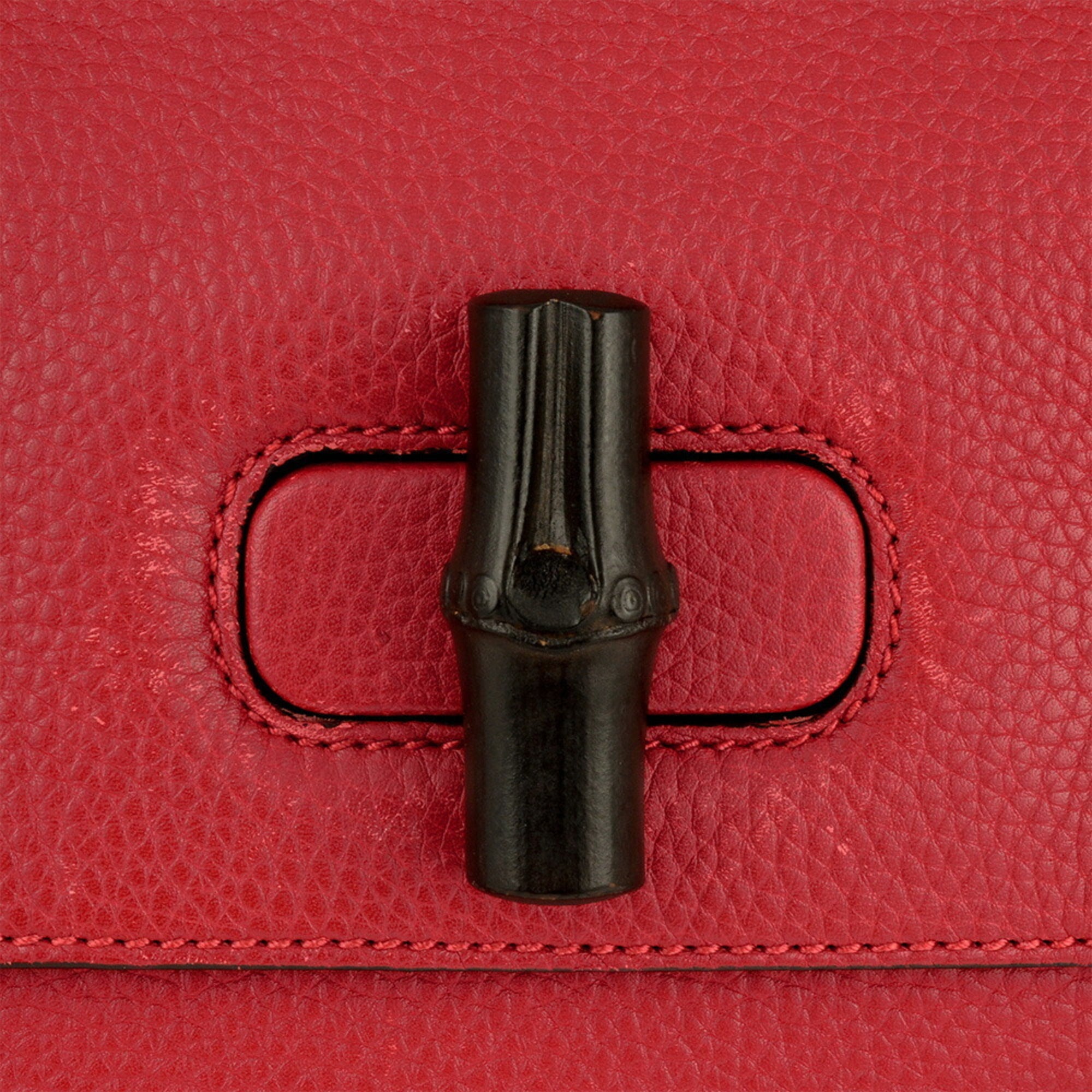 Gucci Daily Red Color Leather Bamboo Handbag (Pre-Owned)