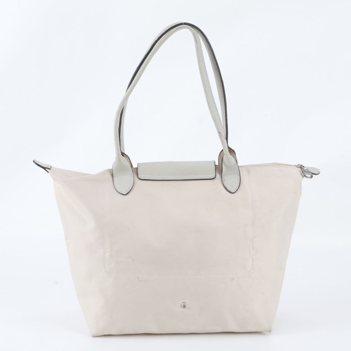 Longchamp Le Pliage Pink Beige Leather Nylon Handbag Shoulder Bag Tote Bag (Pre-Owned)