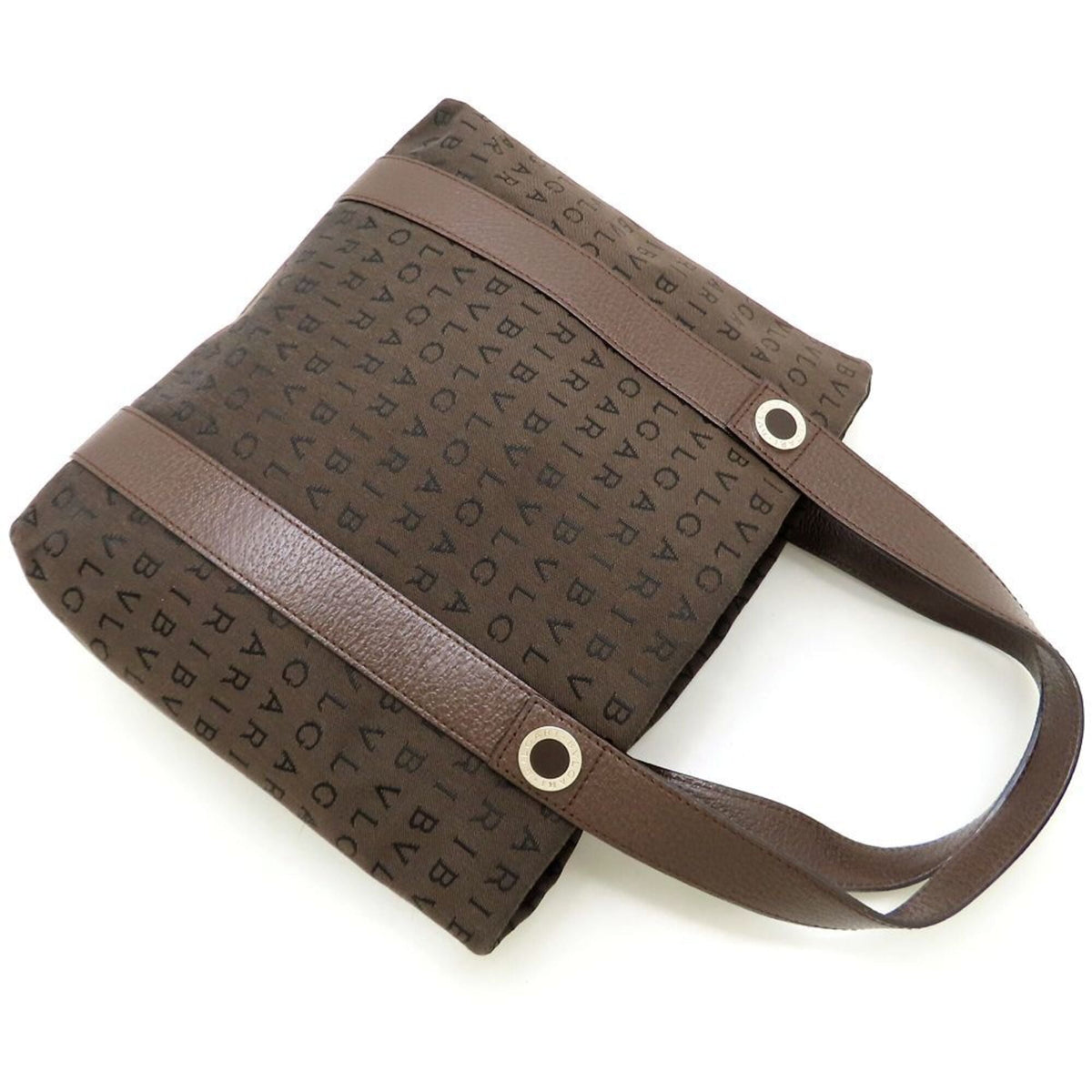 Bvlgari Brown Canvas Leather Handbag Tote Bag (Pre-Owned)