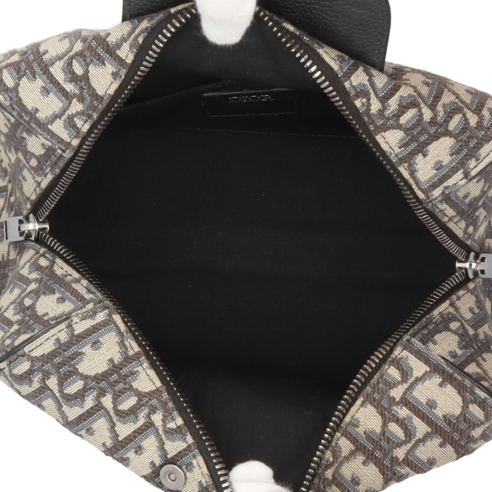 Christian Dior Beige Navy Leather Jacquard Handbag (Pre-Owned)