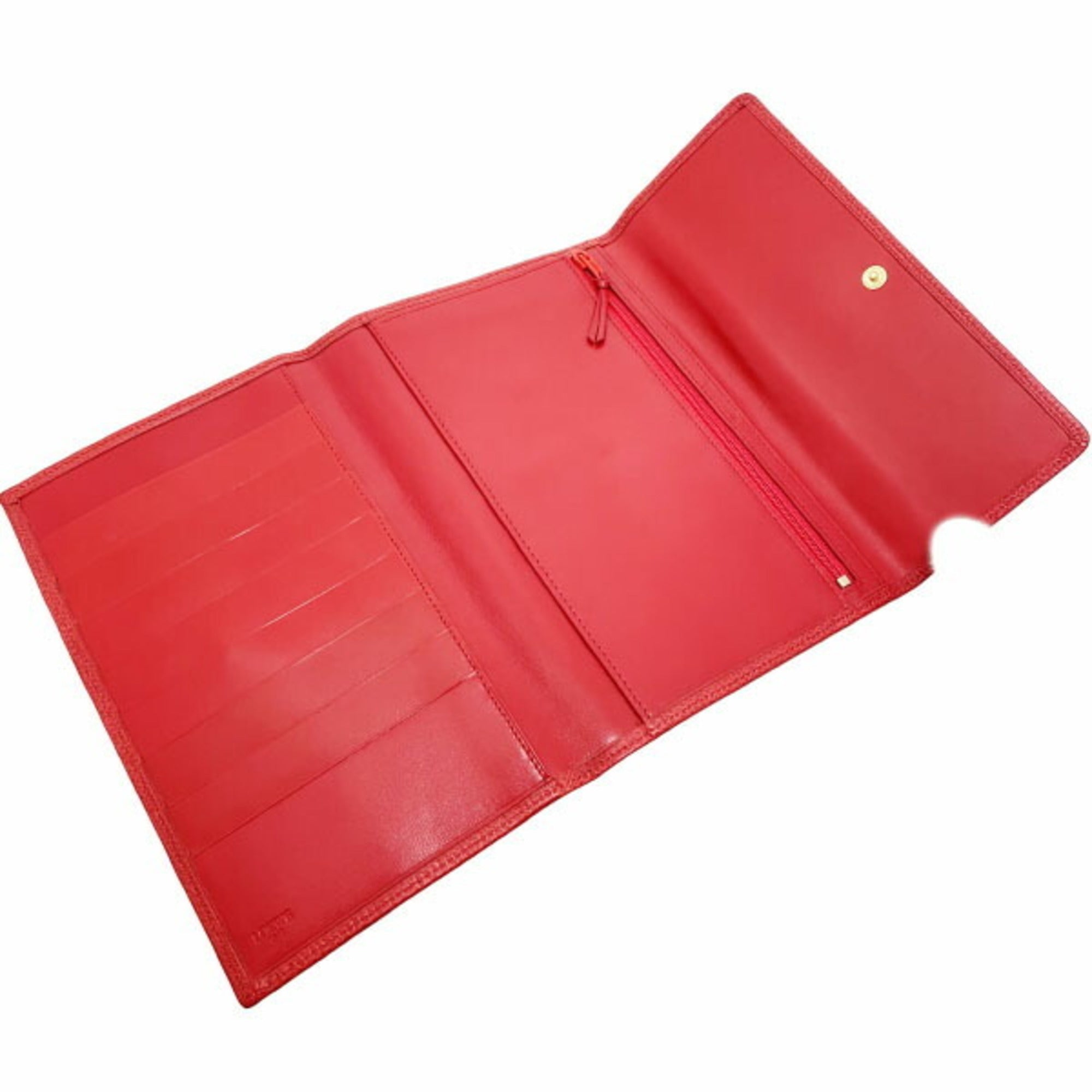 Loewe Red Color Leather Long Wallet (Tri-Fold) (Pre-Owned)