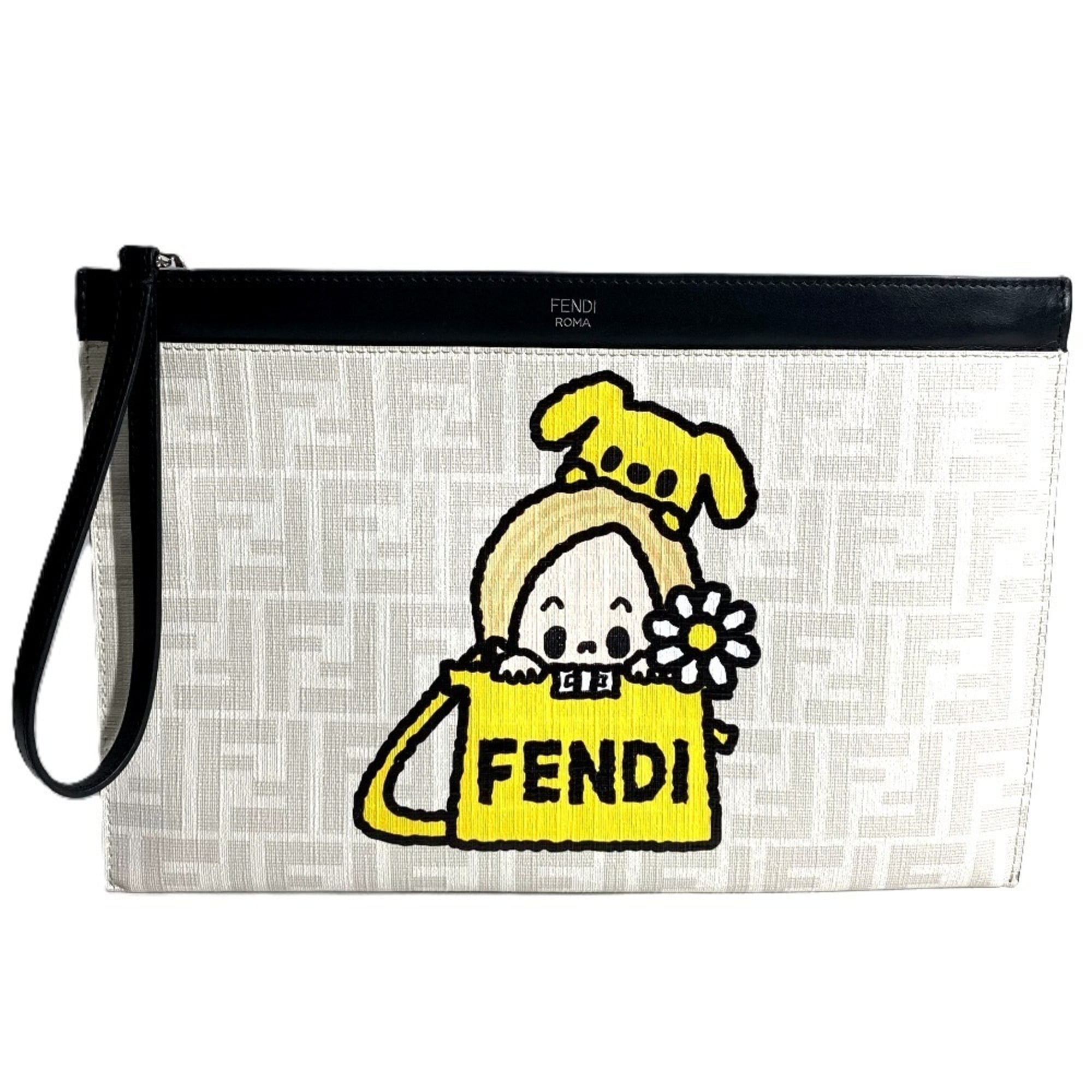 Fendi Zucca Black White Leather Clutch Bag Handbag (Pre-Owned)